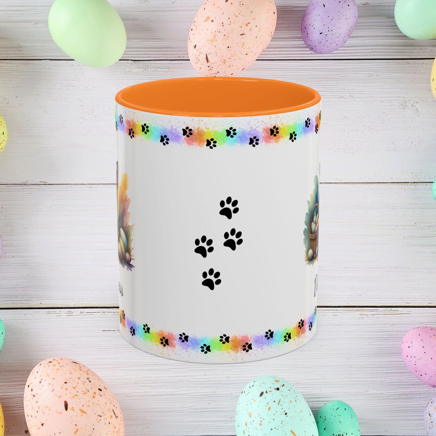 Papillon Brown & White Easter puppy coffee mug, personalized cute dog gift for mental health awareness and comfort