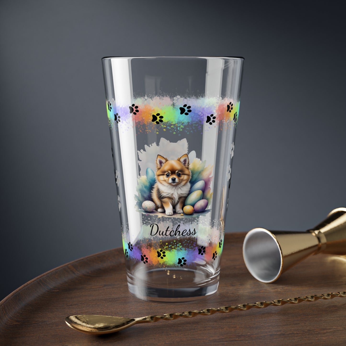Pomeranian (Cream Sable) Personalized Easter Puppy 16oz Pint Glass - Custom Dog Design, Mental Health Gift, Easter Décor, and Festive Celebrations