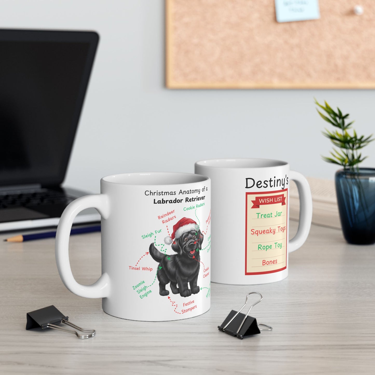 Labrador Retriever (Black) Personalized Christmas Dog Anatomy Mug, Funny Holiday Gift for Dog Lovers, Festive Dog Breed Coffee Cup