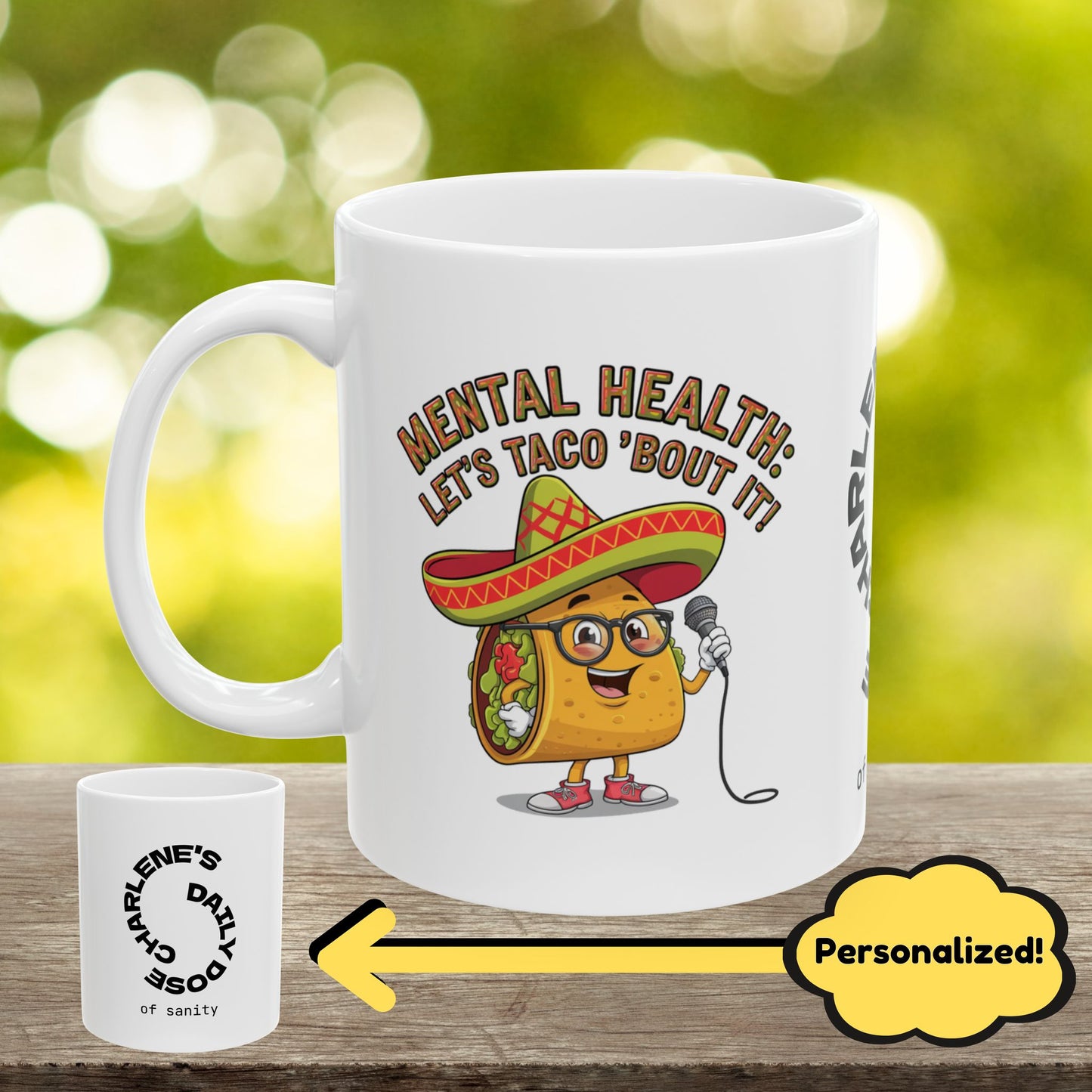 "Mental Health: Let's Taco 'Bout It!" indoor/outdoor pillow, mental health support cushion for anxiety relief and self-care.