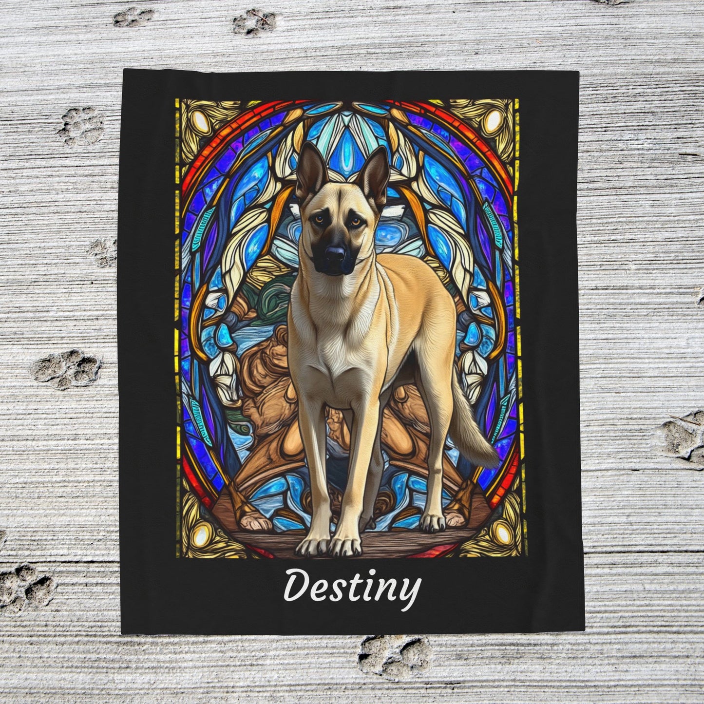 Belgian Malinois cream velveteen blanket, stained glass dog throw, personalized pet lover gift - MySisterIsASurvivor