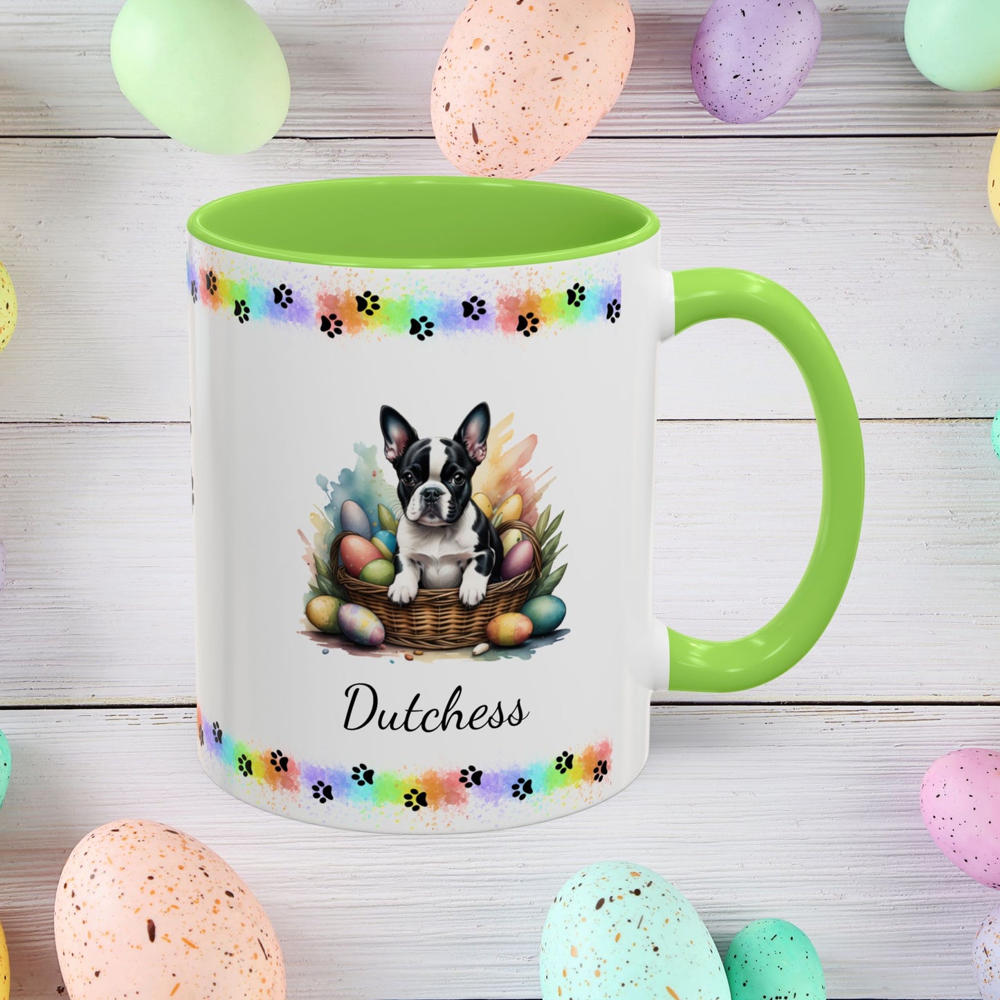 Boston Terrier Easter puppy coffee mug, personalized cute dog gift for mental health support and cozy sipping