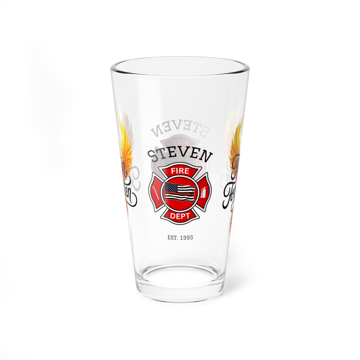 First In, Not Forgotten firefighter pint glass - custom tribute to emotional strength, legacy, and mental well-being