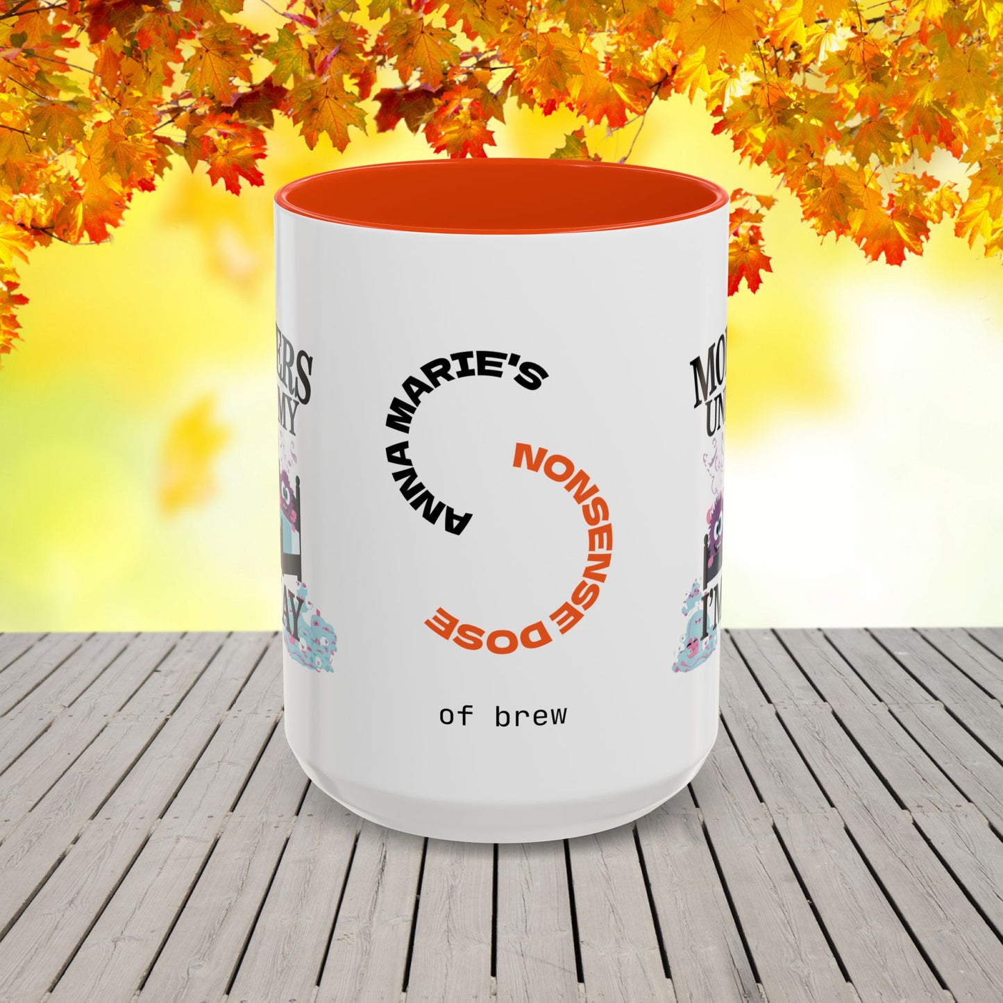 Empowering Halloween mug with monsters-under-the-bed theme, designed for anxiety support and mental health warriors