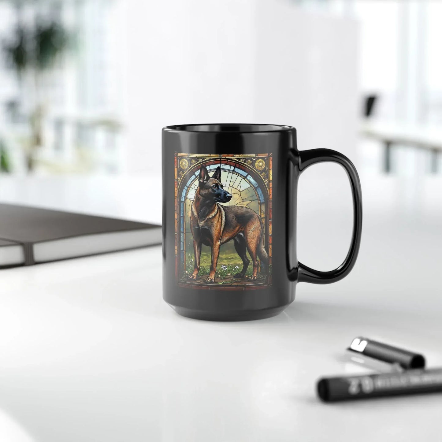 Shop our premium belgian malinois fawn sable personalized mug with stained glass design 11oz 15oz from MySisterIsASurvivor.