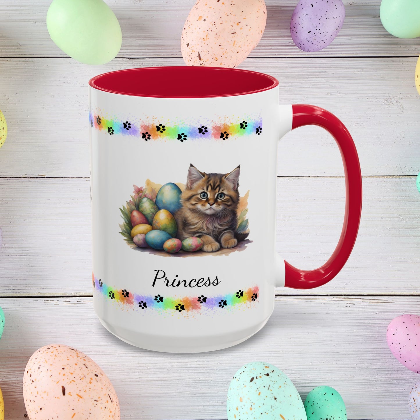 Siberian cute kitten Easter coffee mug, personalized gift for cat lovers, mental health awareness present