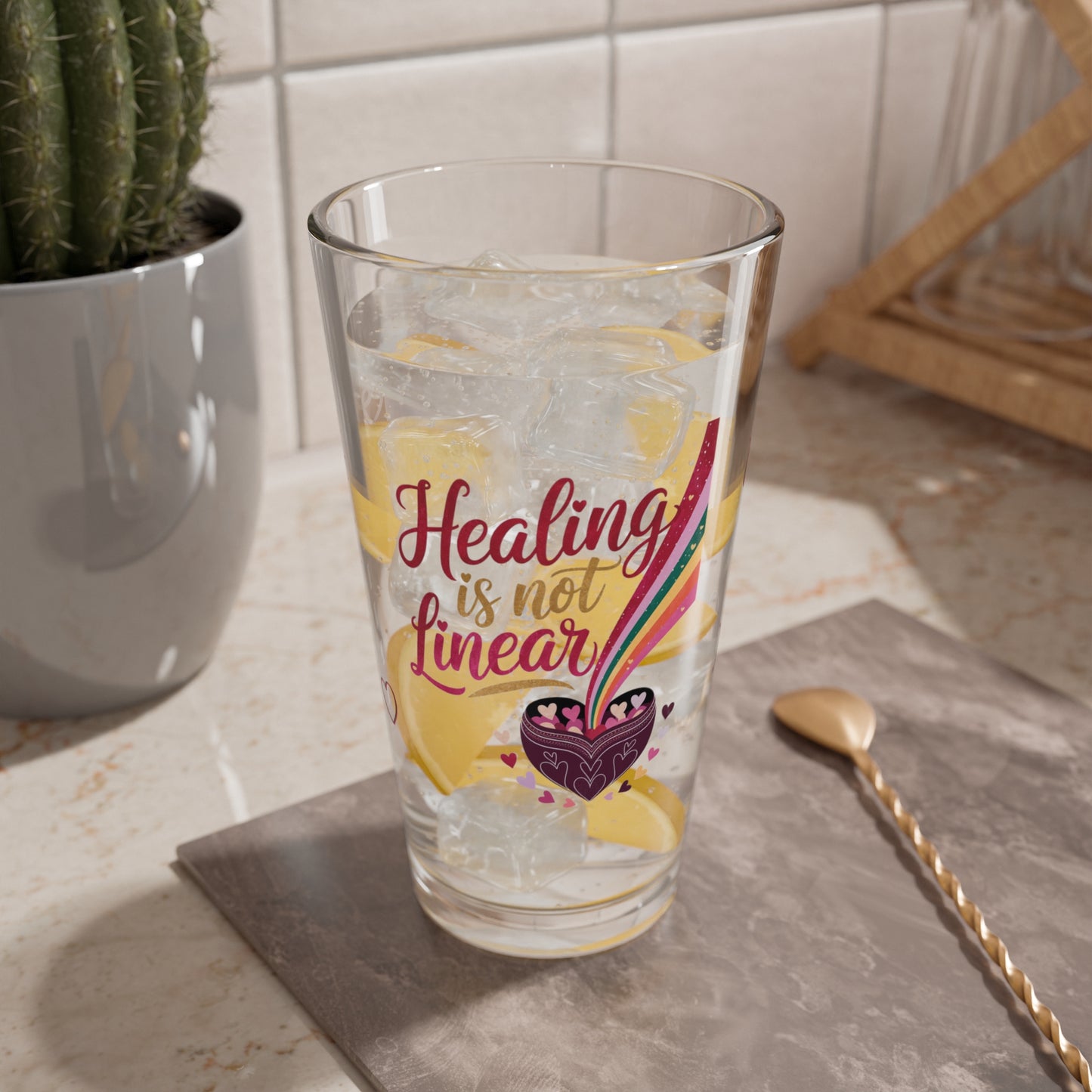 Healing is Not Linear: Personalized Valentine's Day Affirmation Pint Glass – Valentine's Day Self-Care Gift, Mindful Positivity Drinkware