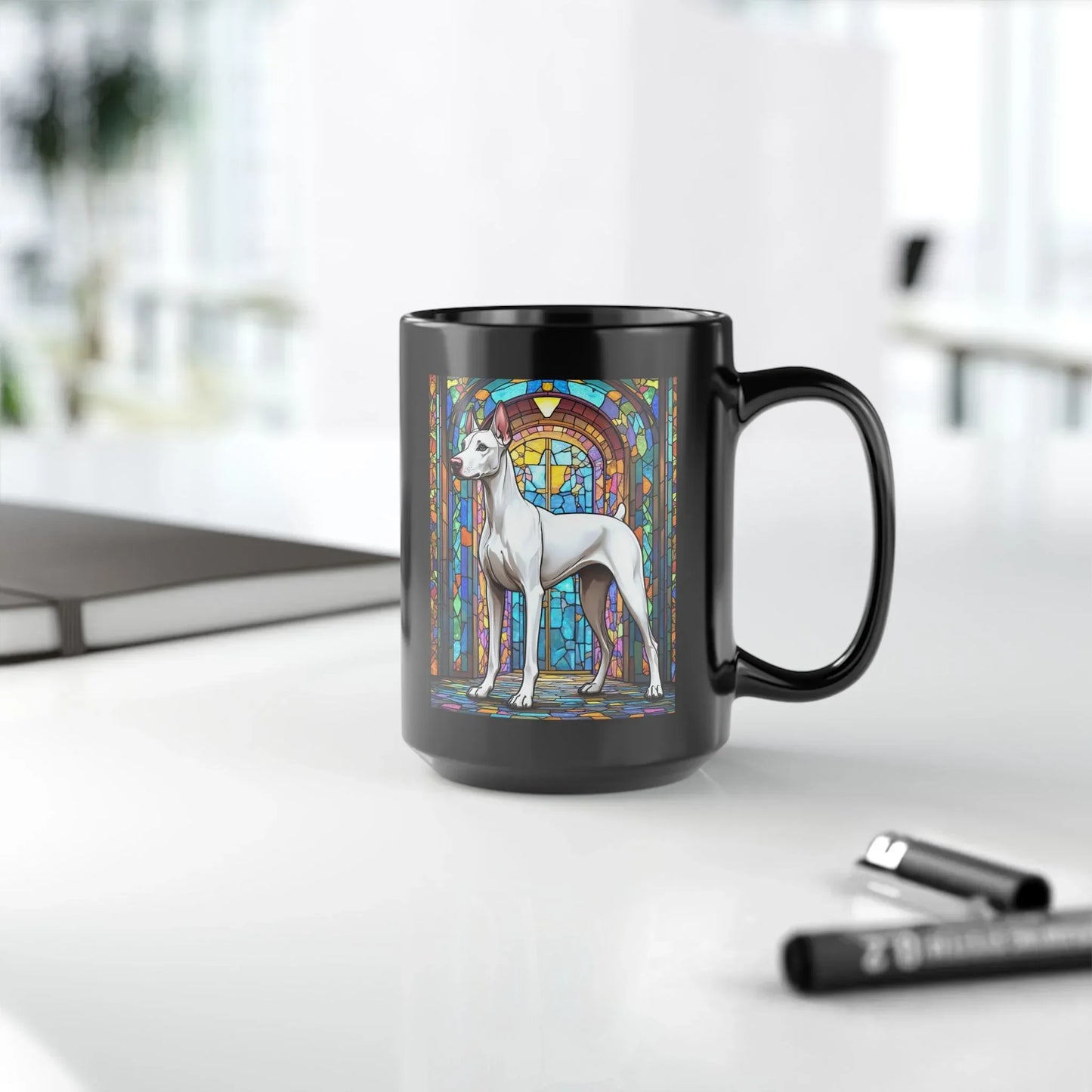 Shop our premium doberman pinscher white personalized mug with stained glass design 11oz 15oz from MySisterIsASurvivor.