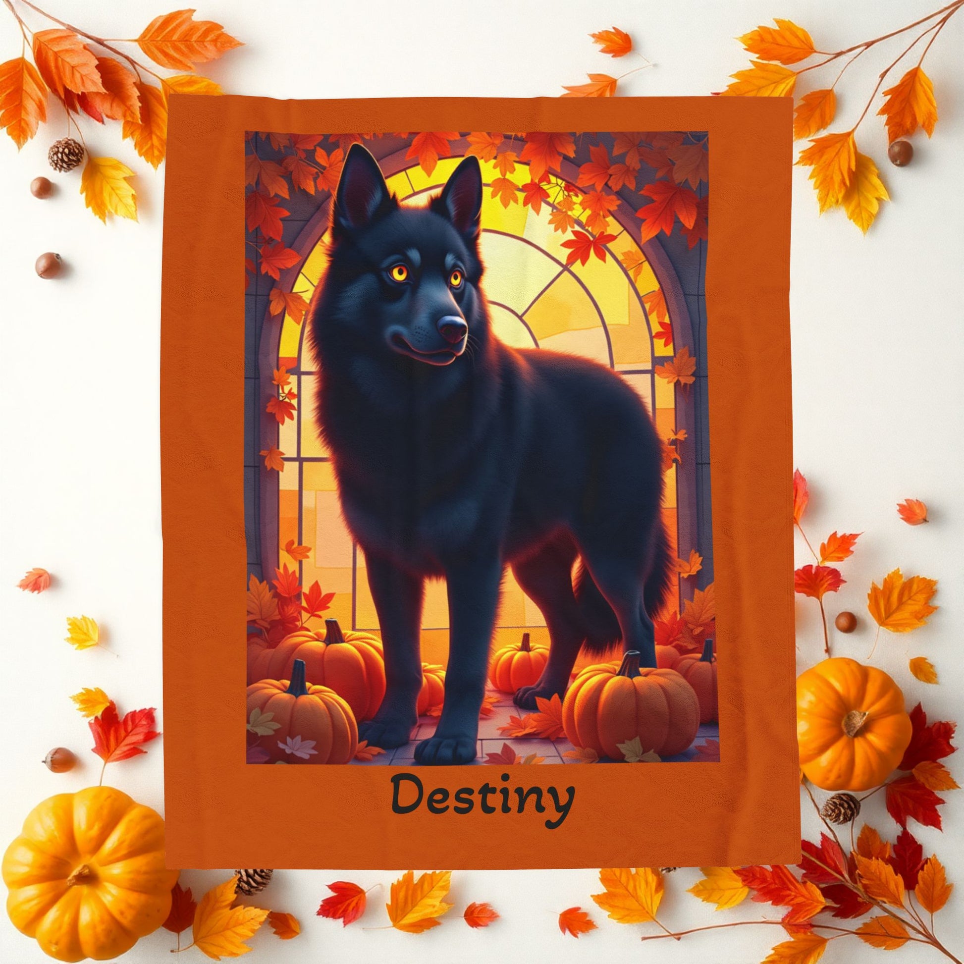 Siberian Husky Black Coat (Amber Eyes) Velveteen Blanket, Personalized Plush Dog Throw