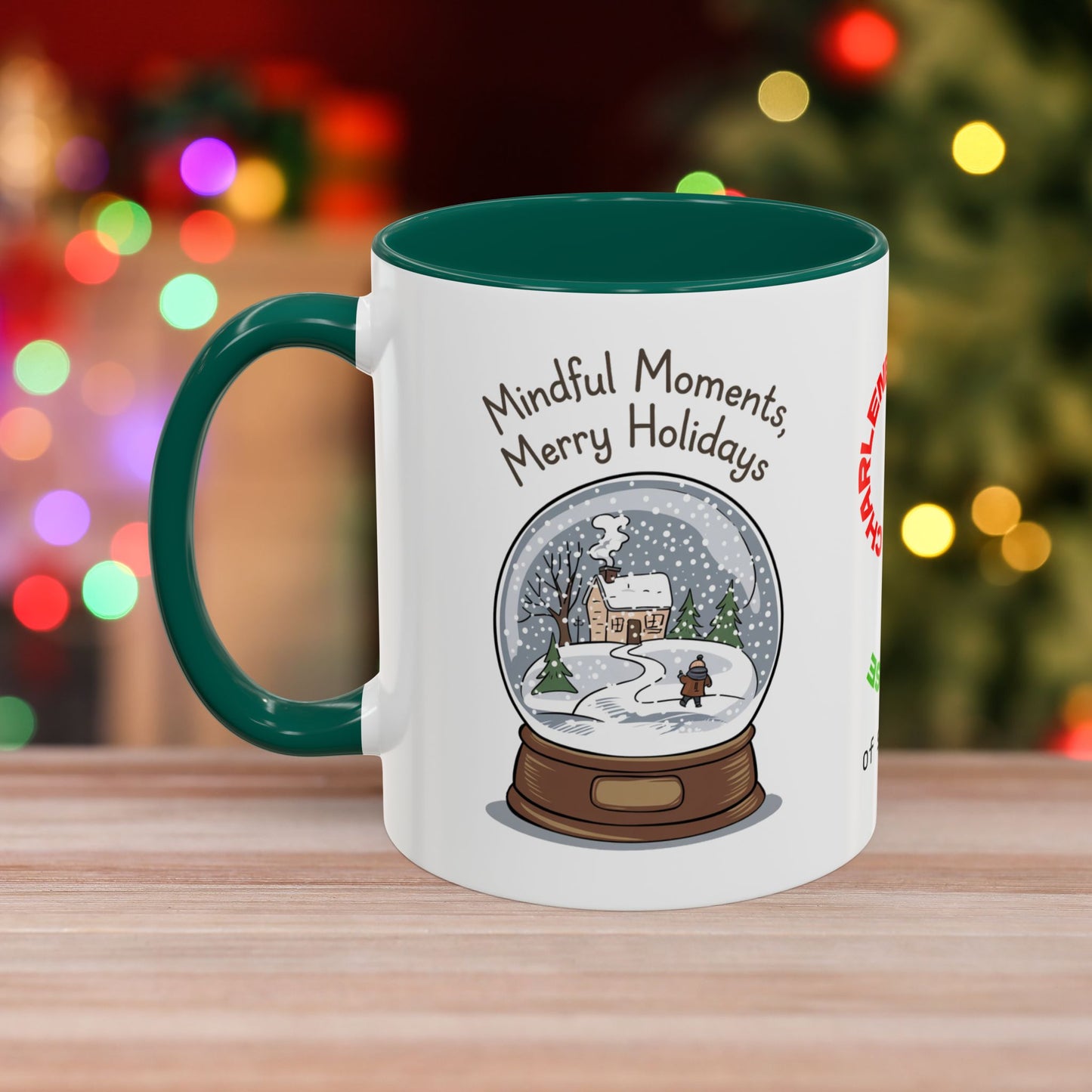 Mindful Moments Merry Holidays Mug - Personalized Self-Care Mug, Christmas Mental Health Gift with Accent Color
