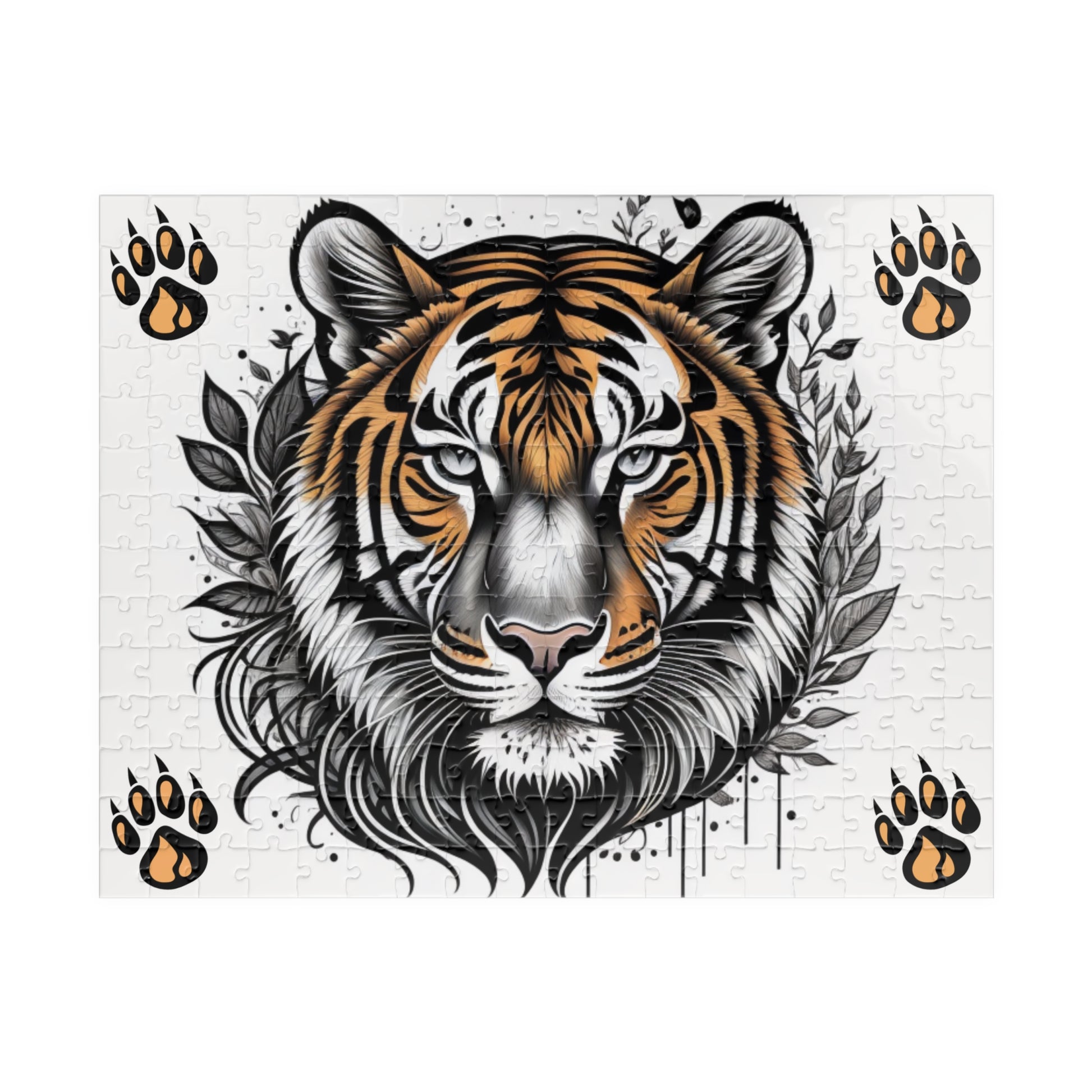 Artistic tiger image symbolizing motivation and strength, printed on a puzzle designed for focus and creative relaxation