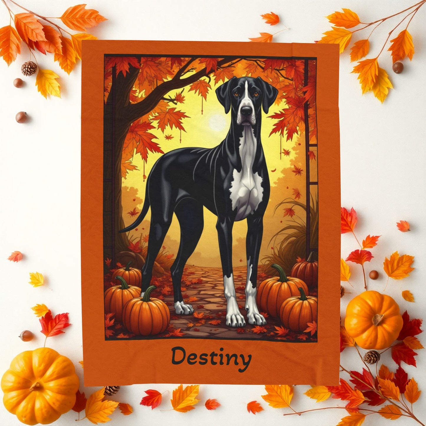 Mantle Great Dane velveteen plush blanket, cozy plush dog throw, custom gift for gentle giant fans
