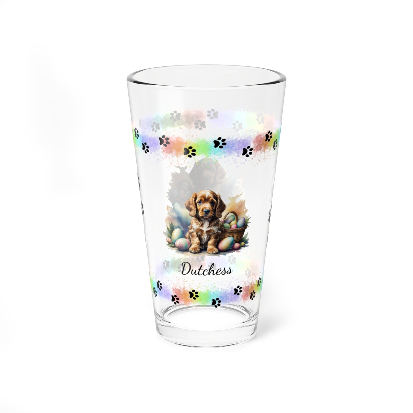 Cocker Spaniel (Golden) Personalized Easter Puppy 16oz Pint Glass - Custom Dog Design, Mental Health Gift, Easter Décor, and Festive Celebrations