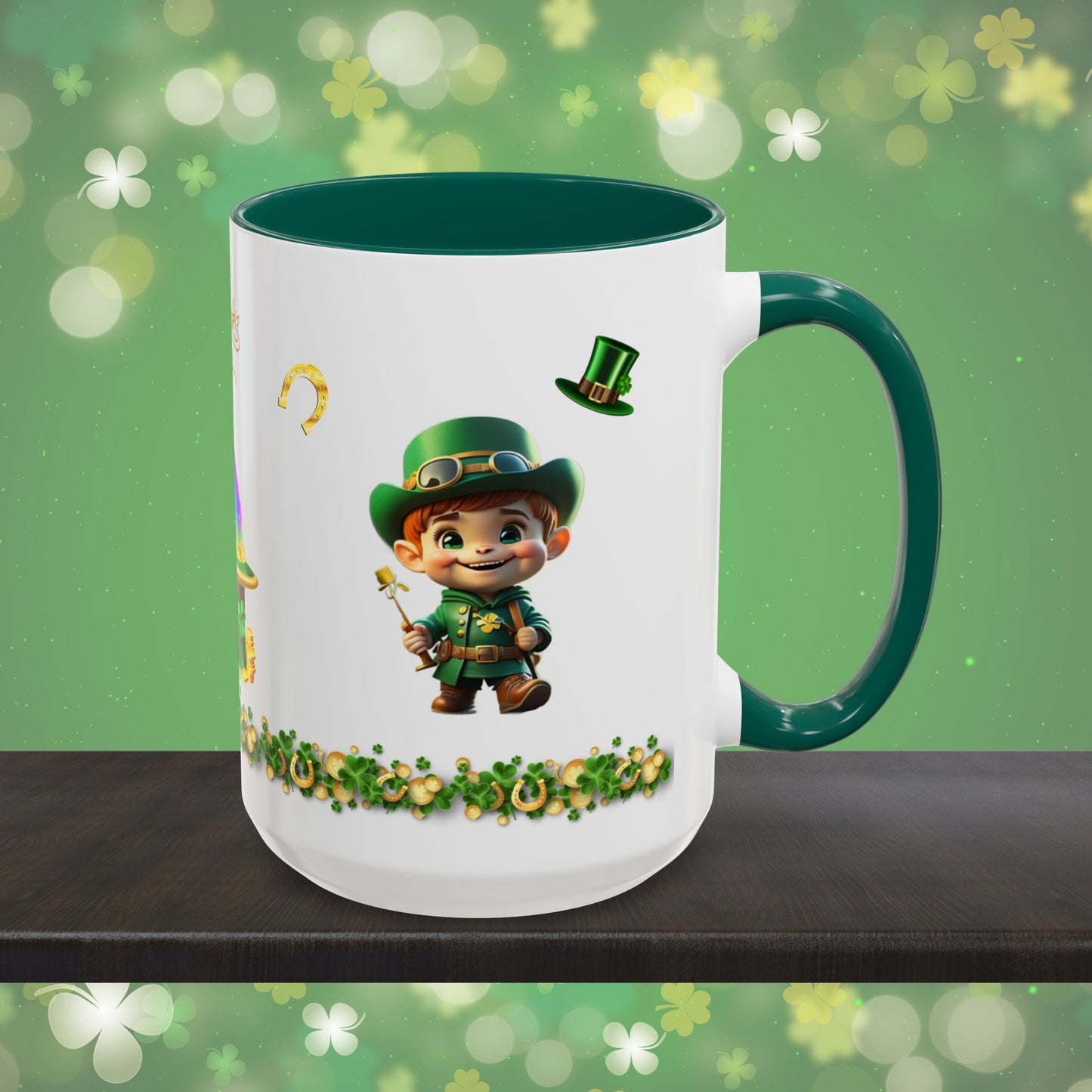 Mindful March Leprechaun: St. Patrick's Day Two-Tone Coffee Mug - Festive Ceramic Mug for Positivity & Mindfulness