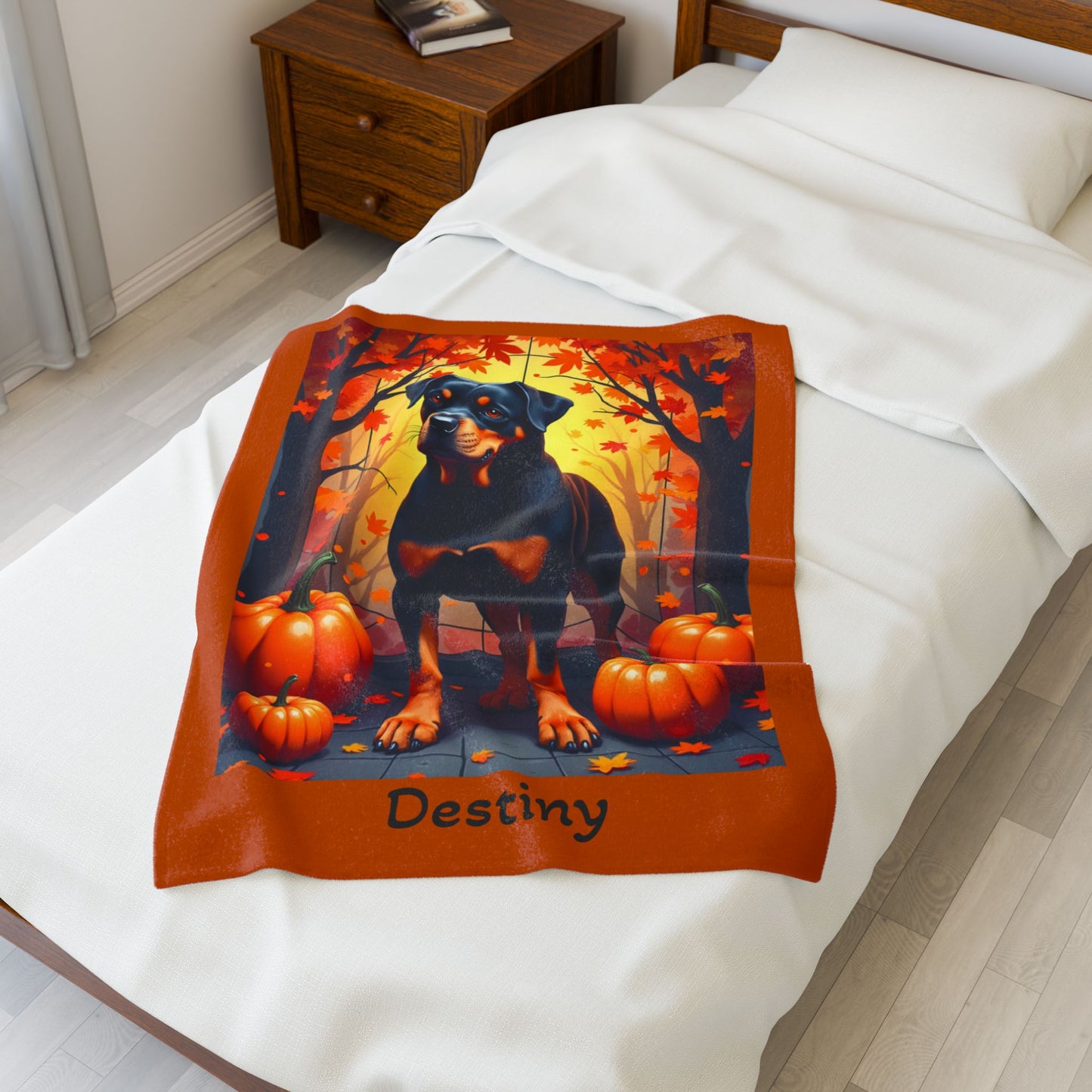 Black and Tan Rottweiler velveteen plush blanket, warm personalized dog throw for Rottie families - MySisterIsASurvivor