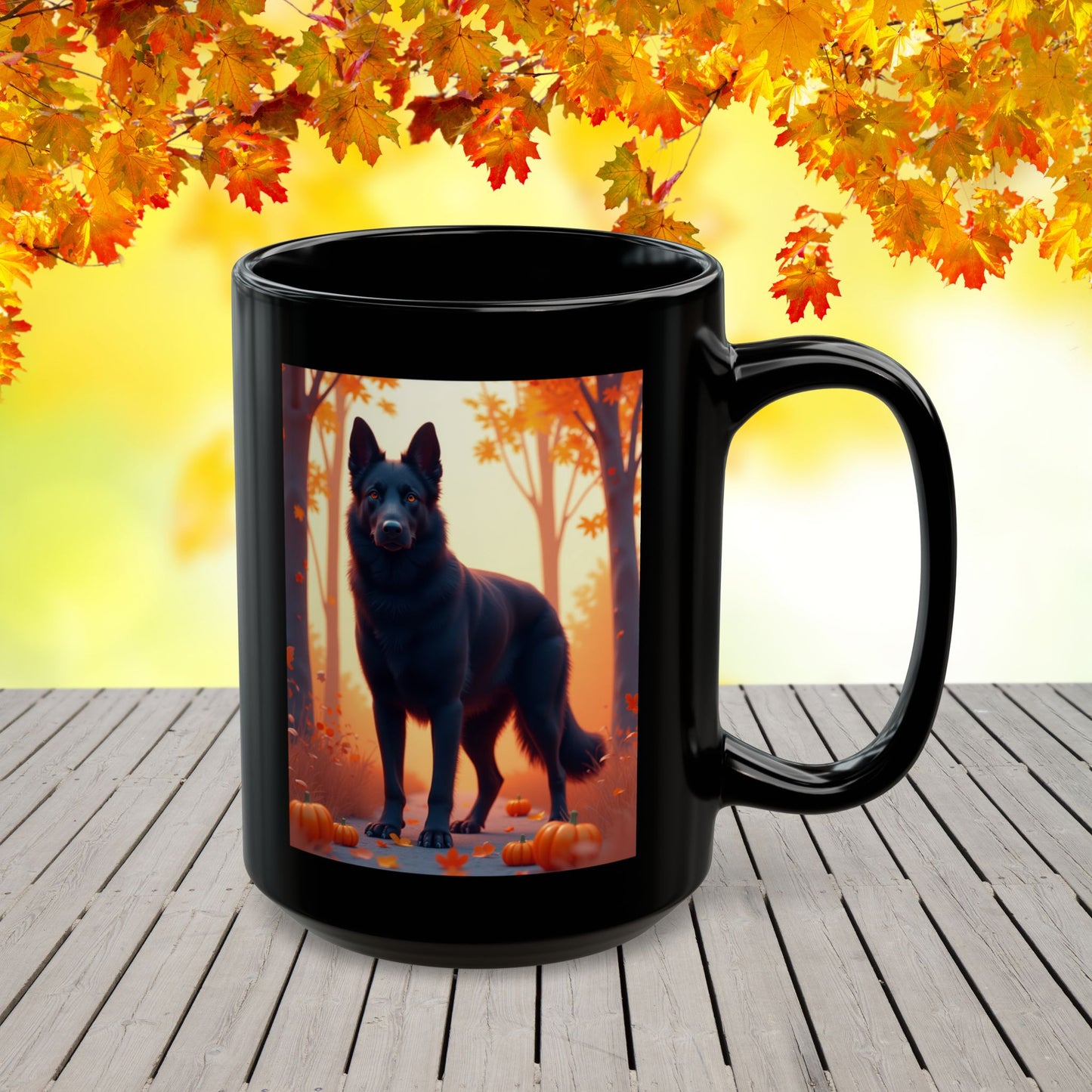 German Shepherd Black - Autumn personalized mug, custom seasonal dog gift for GSD fans