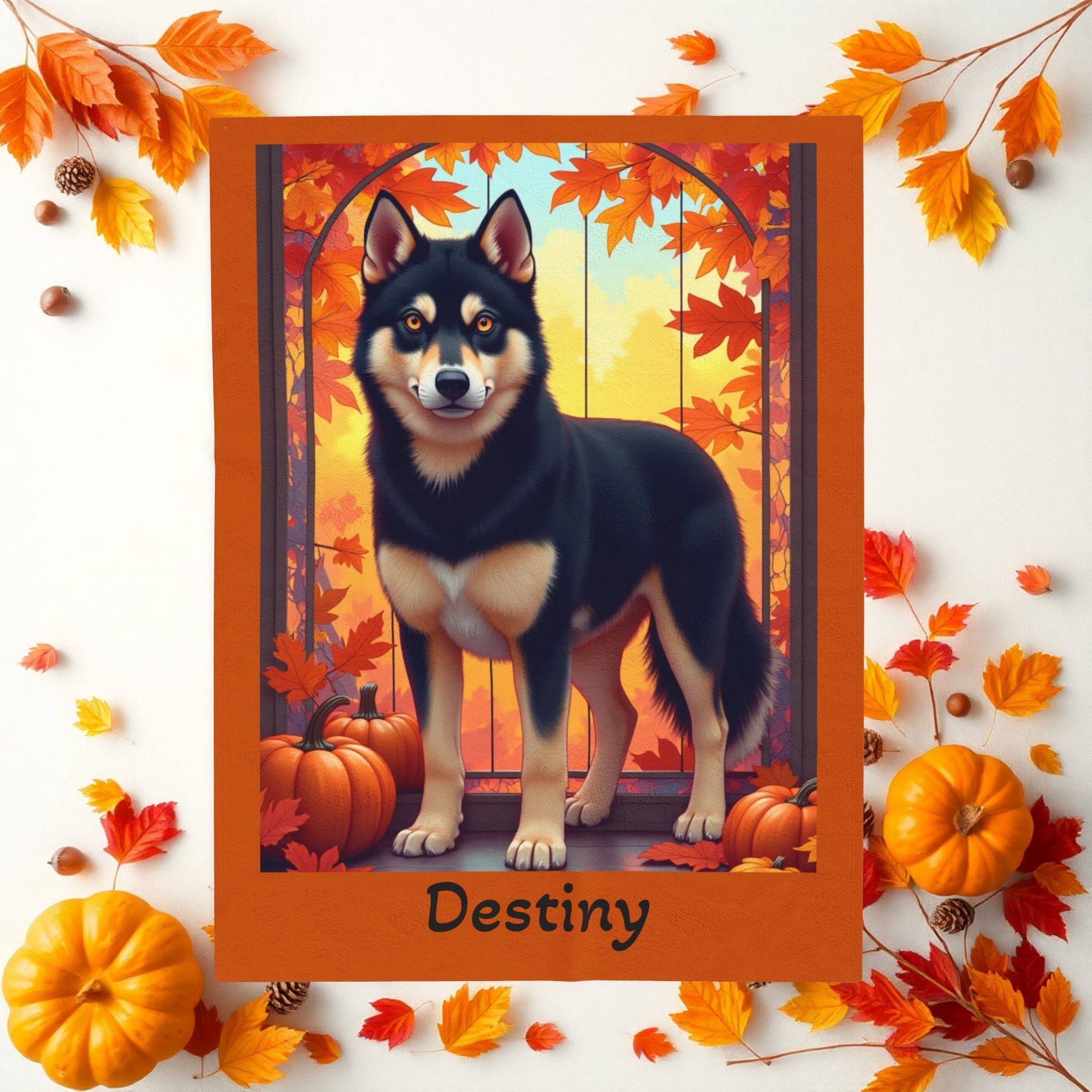 Siberian Husky Black & Tan Coat (Amber Eyes) Velveteen Blanket, Custom Plush Dog Throw