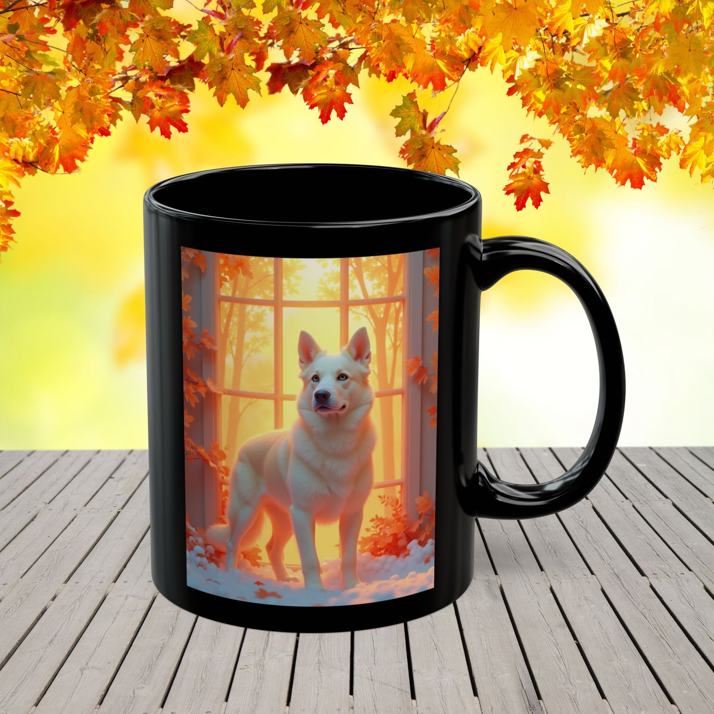 Cream German Shepherd Autumn Custom Mug - Personalized Fall Coffee Cup for Dog Owners & Gift Giving