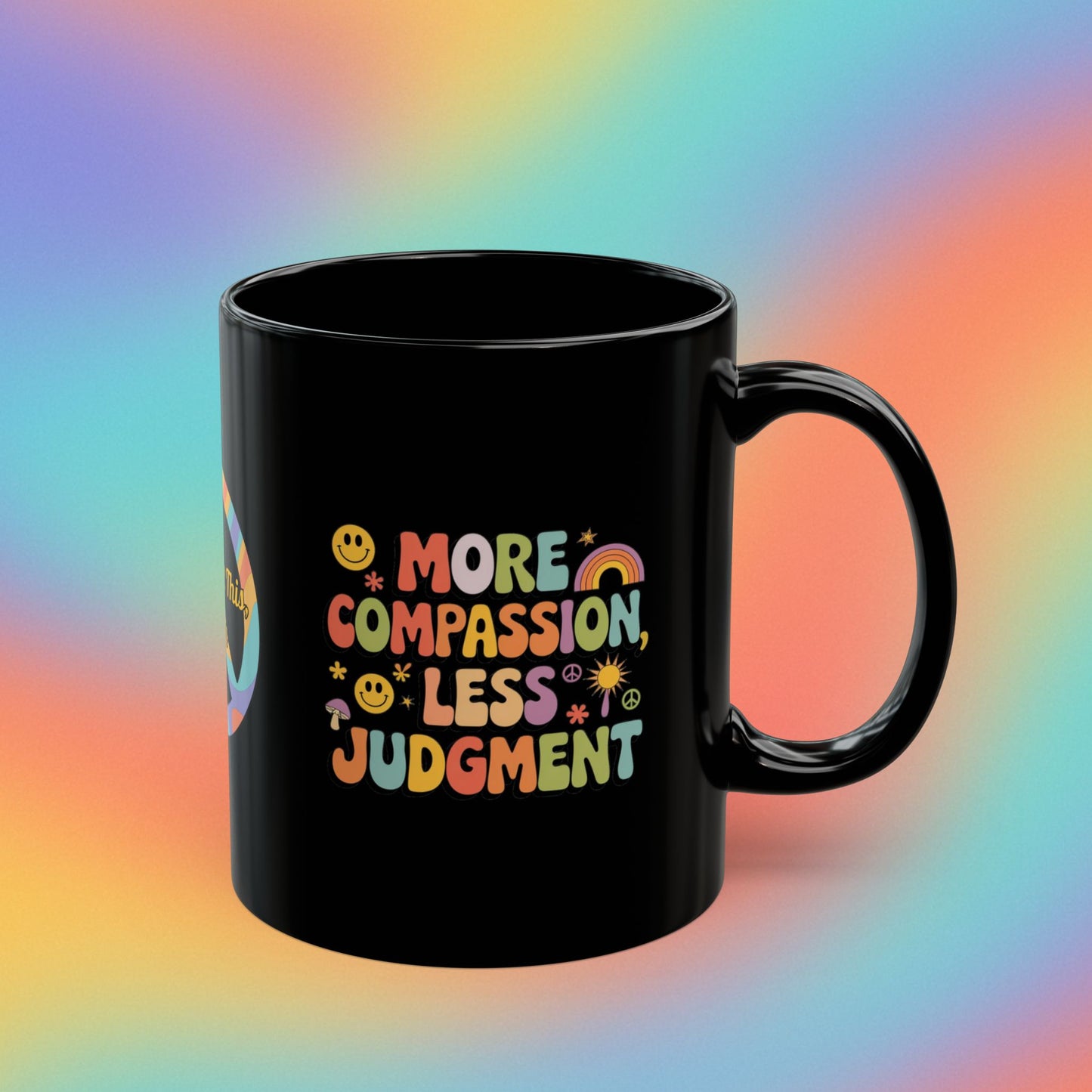 More Compassion, Less Judgment custom 70s mug, retro self-care & affirmations gift - MySisterIsASurvivor