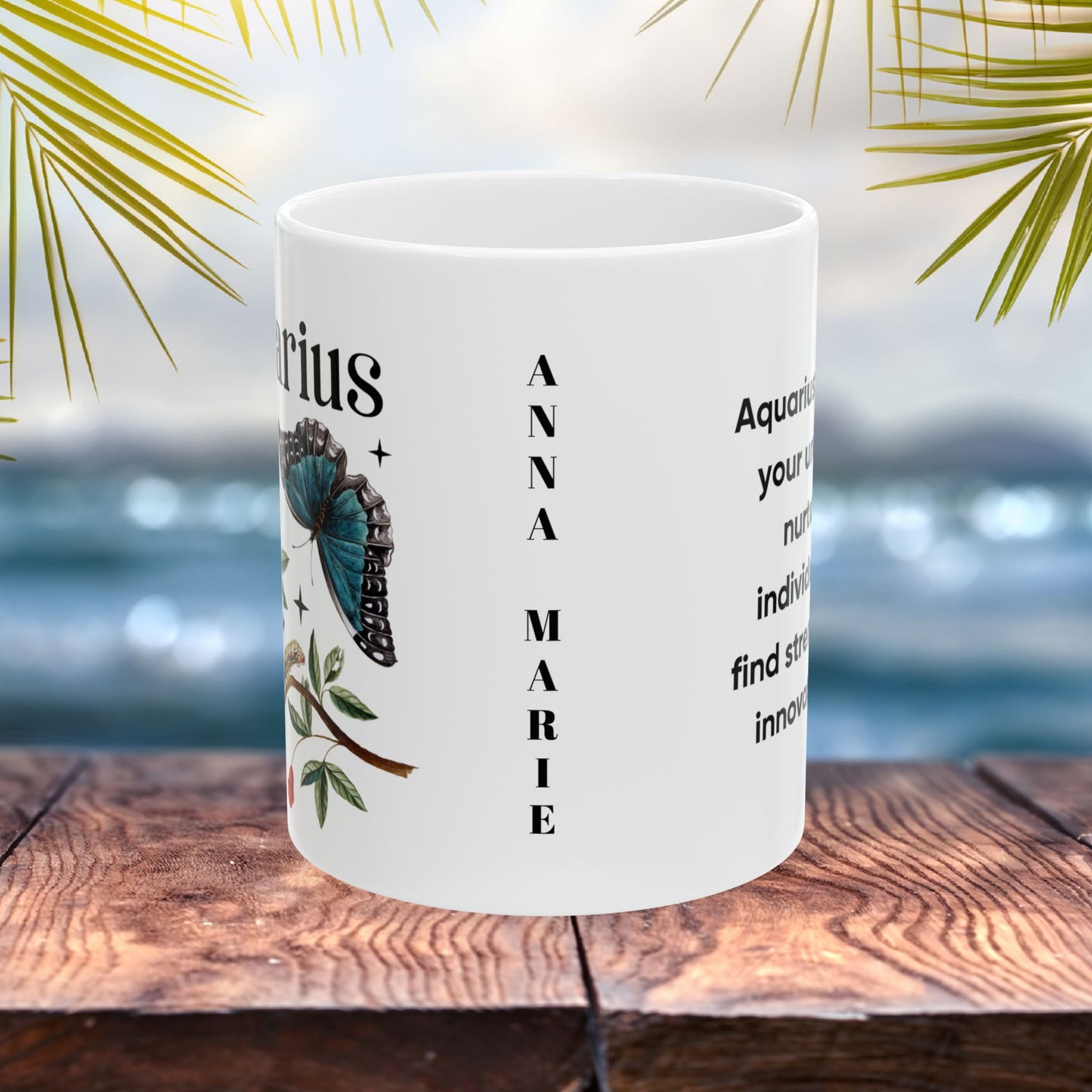Aquarius zodiac mug, personalized astrology coffee cup, star sign birthday gift for horoscope lovers