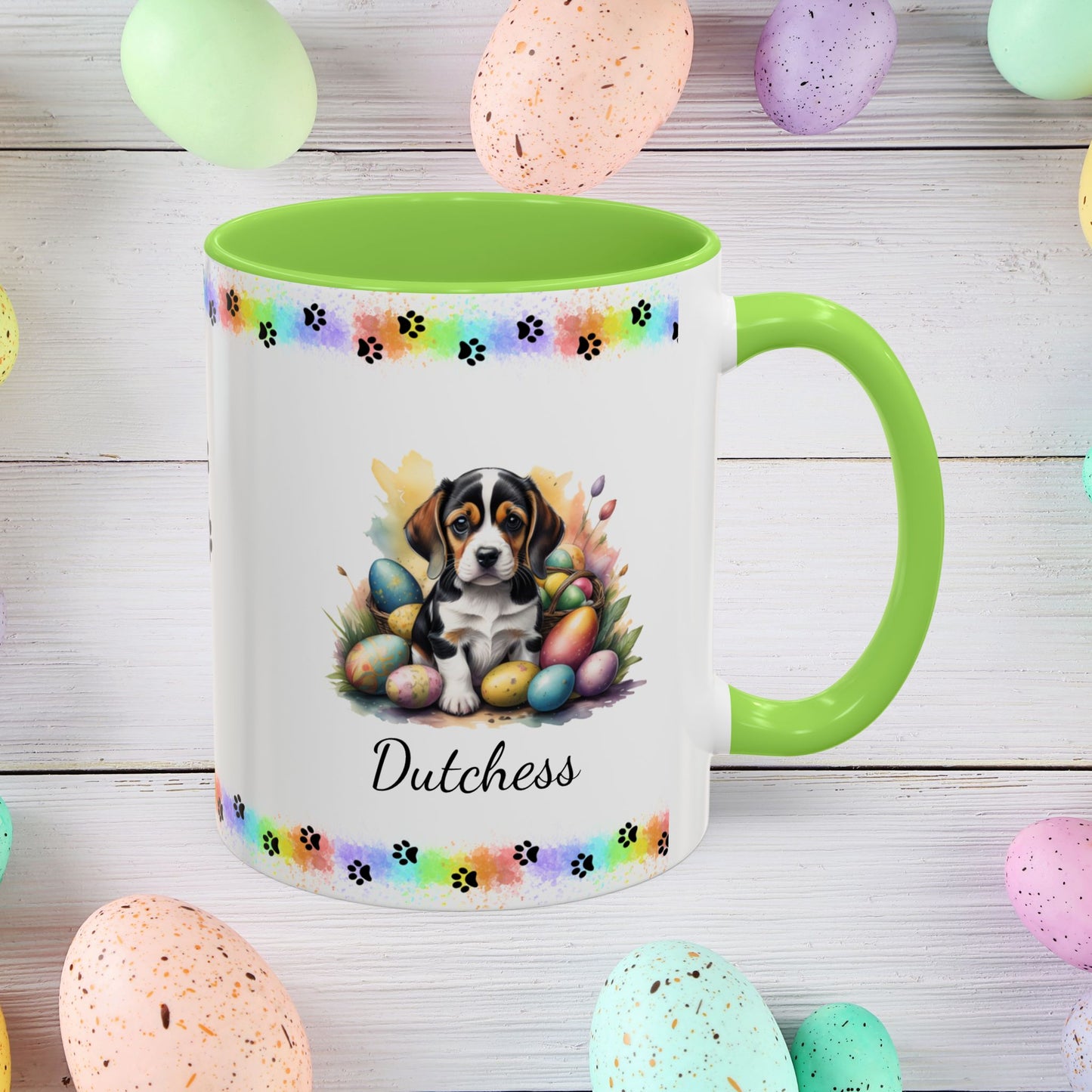 Beagle Easter puppy coffee mug, personalized cute dog gift, ideal for mental health support and cozy mornings