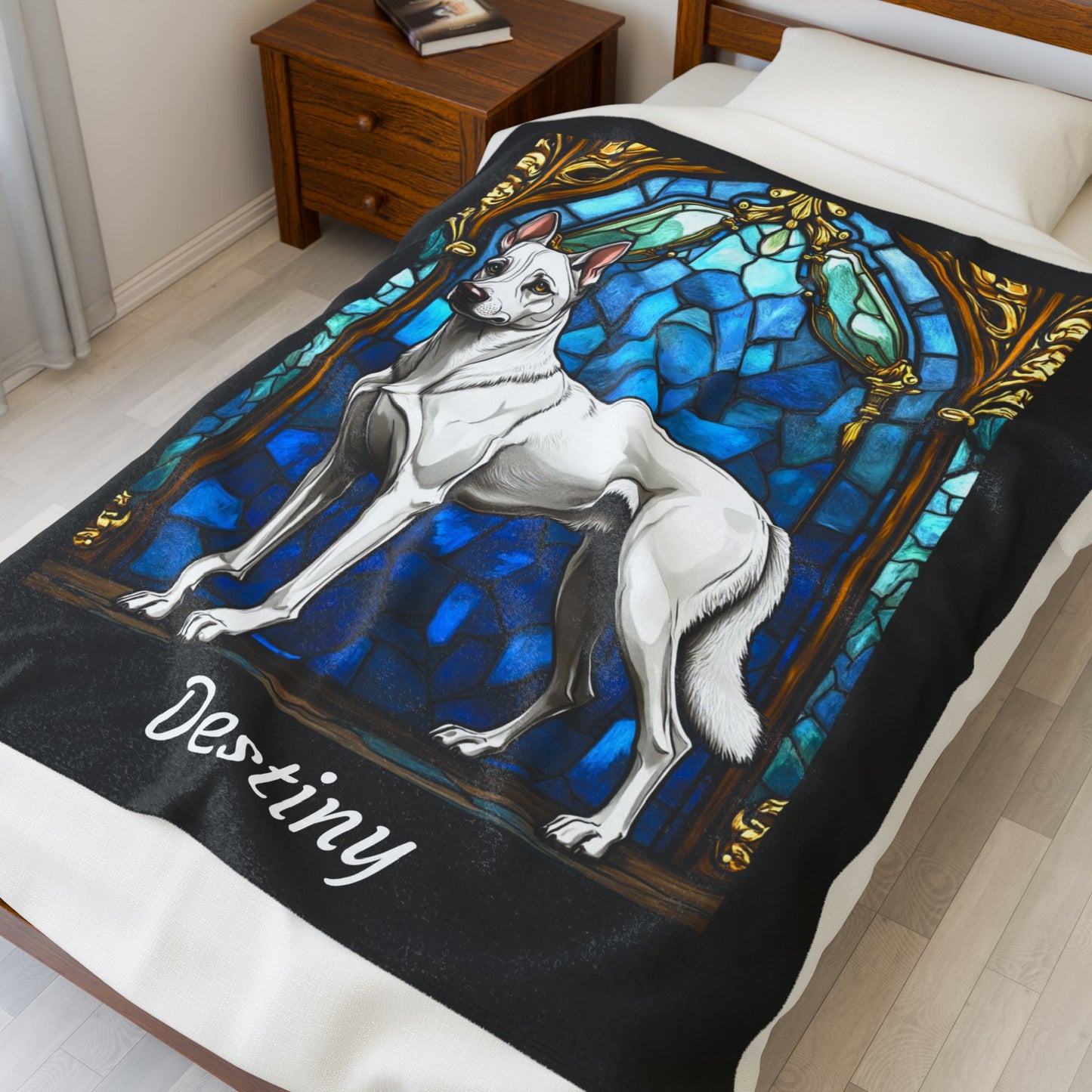 Belgian Malinois white velveteen blanket, dog throw, personalized stained glass pet lover gift - MySisterIsASurvivor
