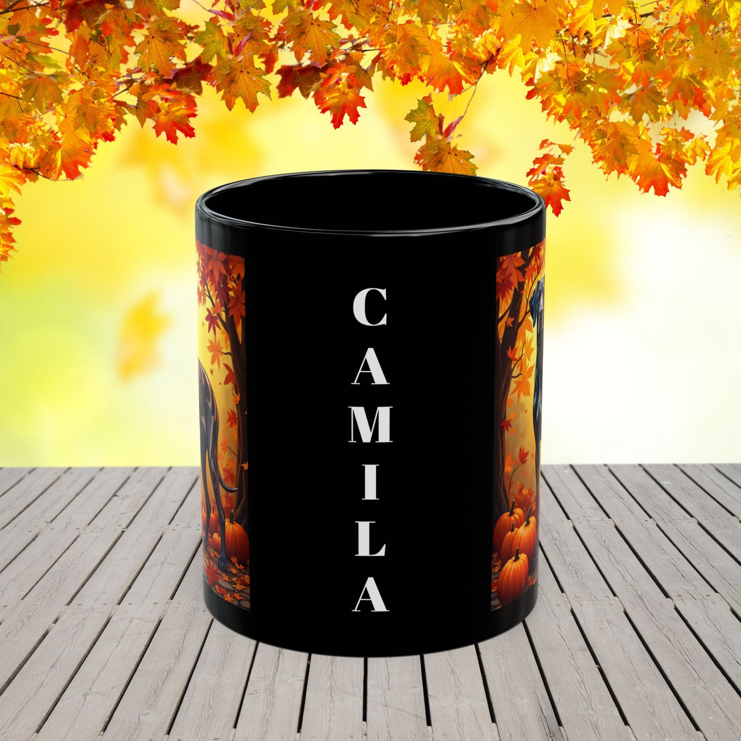 Great Dane Brindle - Autumn mug, custom fall coffee cup for gentle giant dog lovers