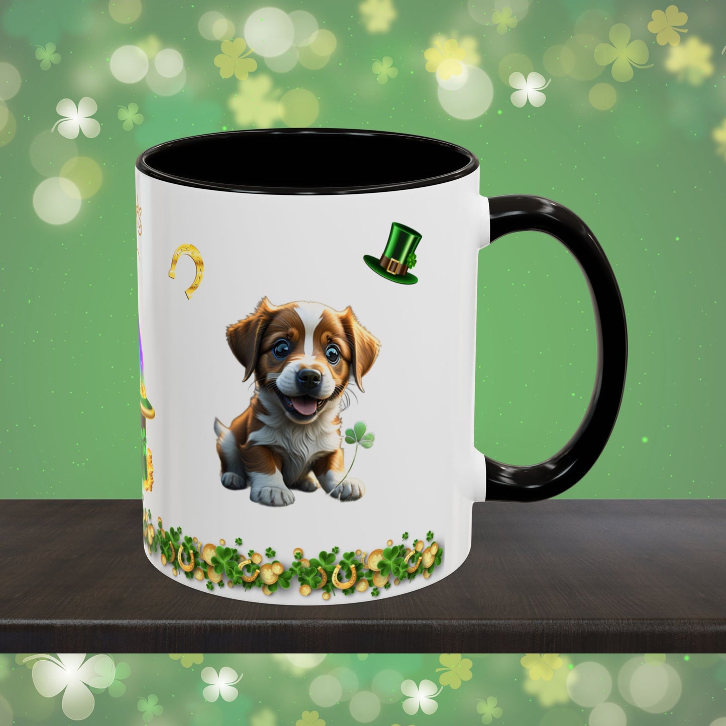 Lucky Leprechaun Pup: St. Patrick's Day Two-Tone Coffee Mug - Festive Ceramic Mug for Positivity & Mindfulness