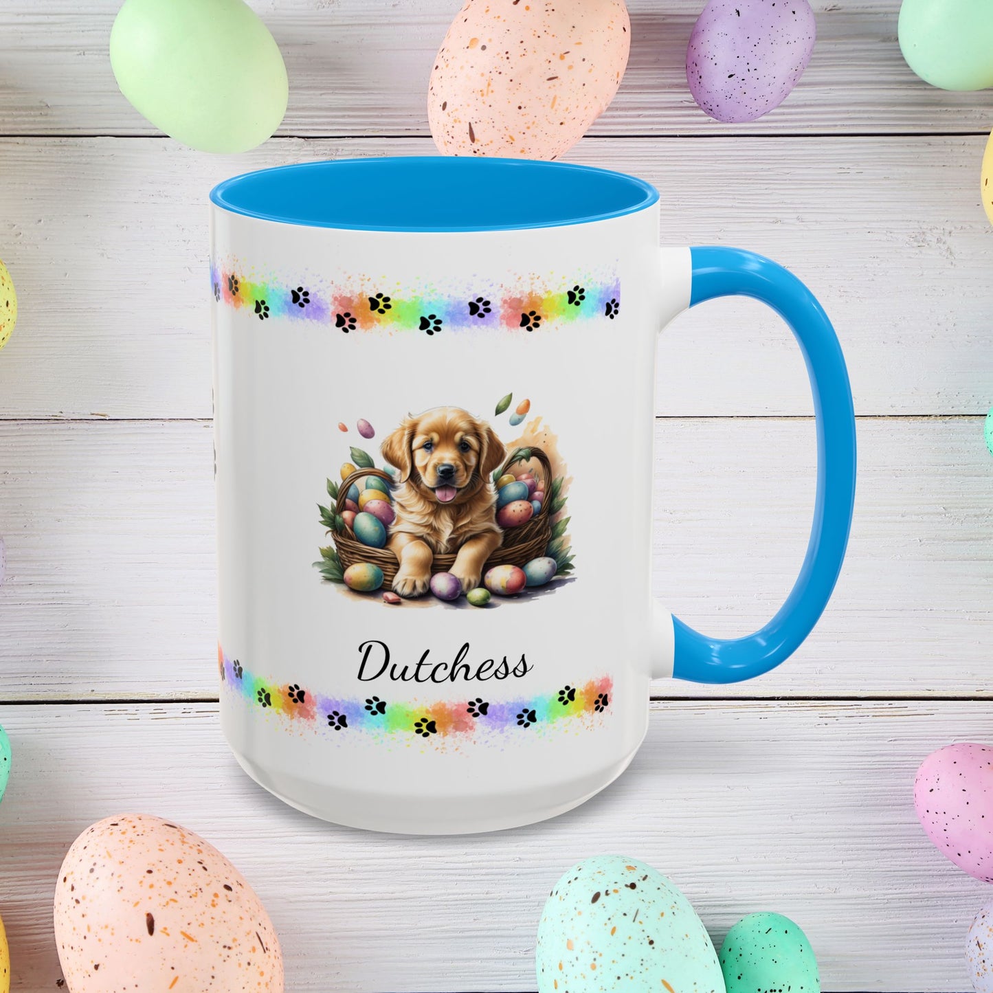Golden Retriever Easter puppy coffee mug, personalized cute dog gift for mental health awareness and cozy drinks