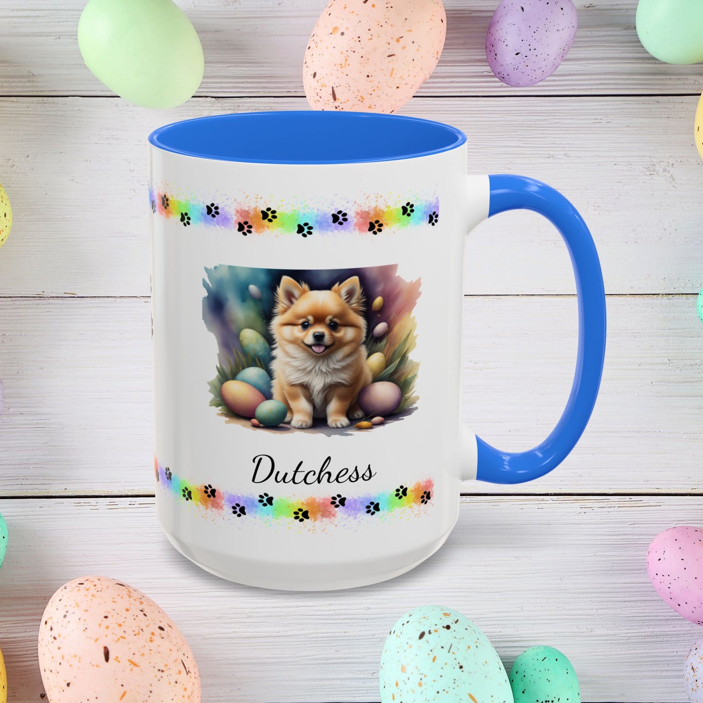 Pomeranian Orange Easter puppy coffee mug, personalized cute dog gift for mental health awareness and cozy drinks