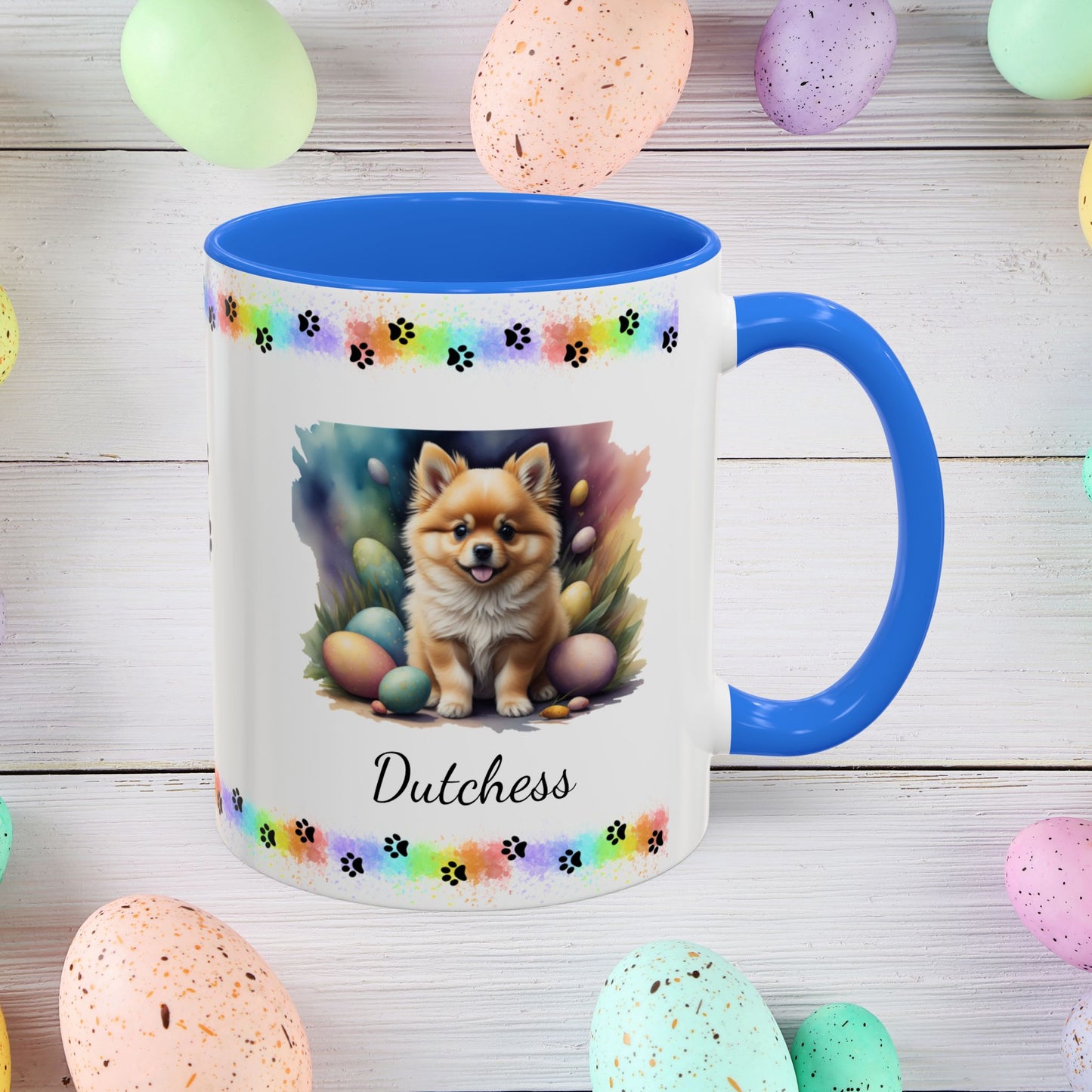 Pomeranian Orange Easter puppy coffee mug, personalized cute dog gift for mental health awareness and cozy drinks