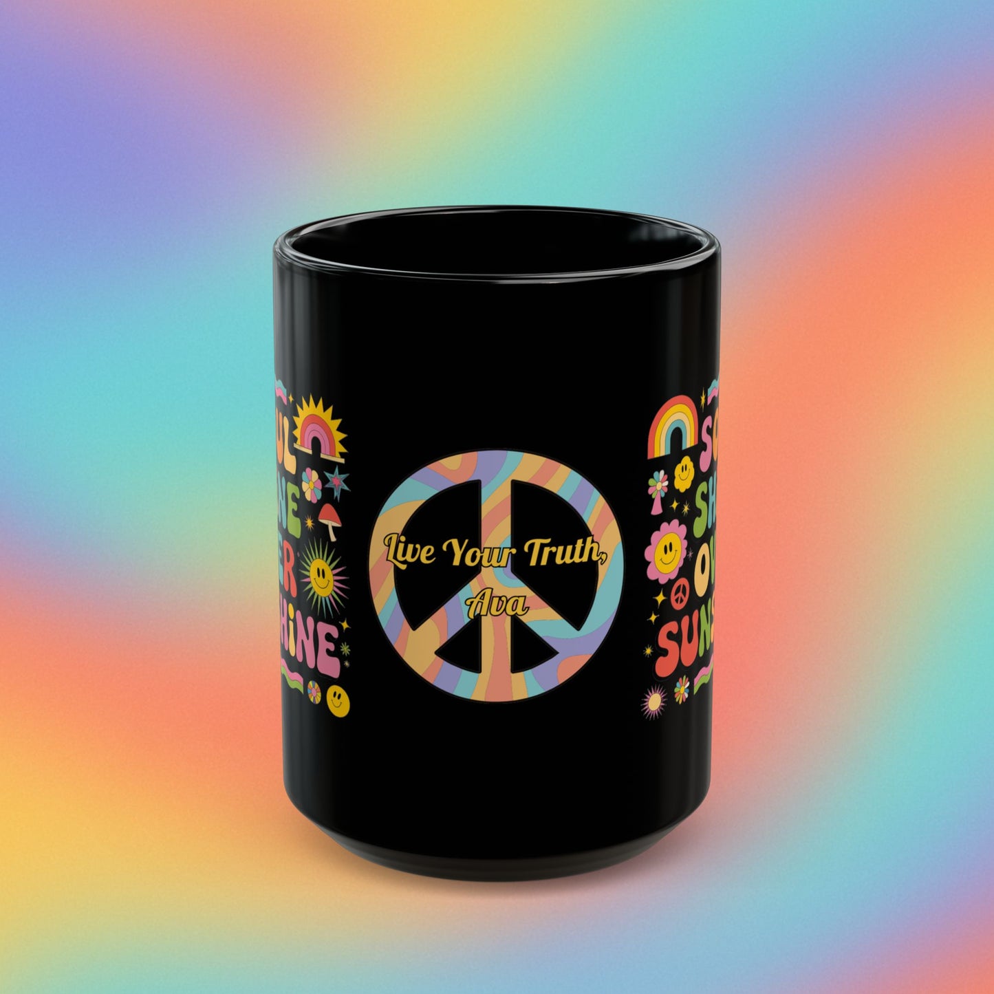Soul Shine Over Sunshine retro 70s mental health coffee mug, positive self-care gift - MySisterIsASurvivor