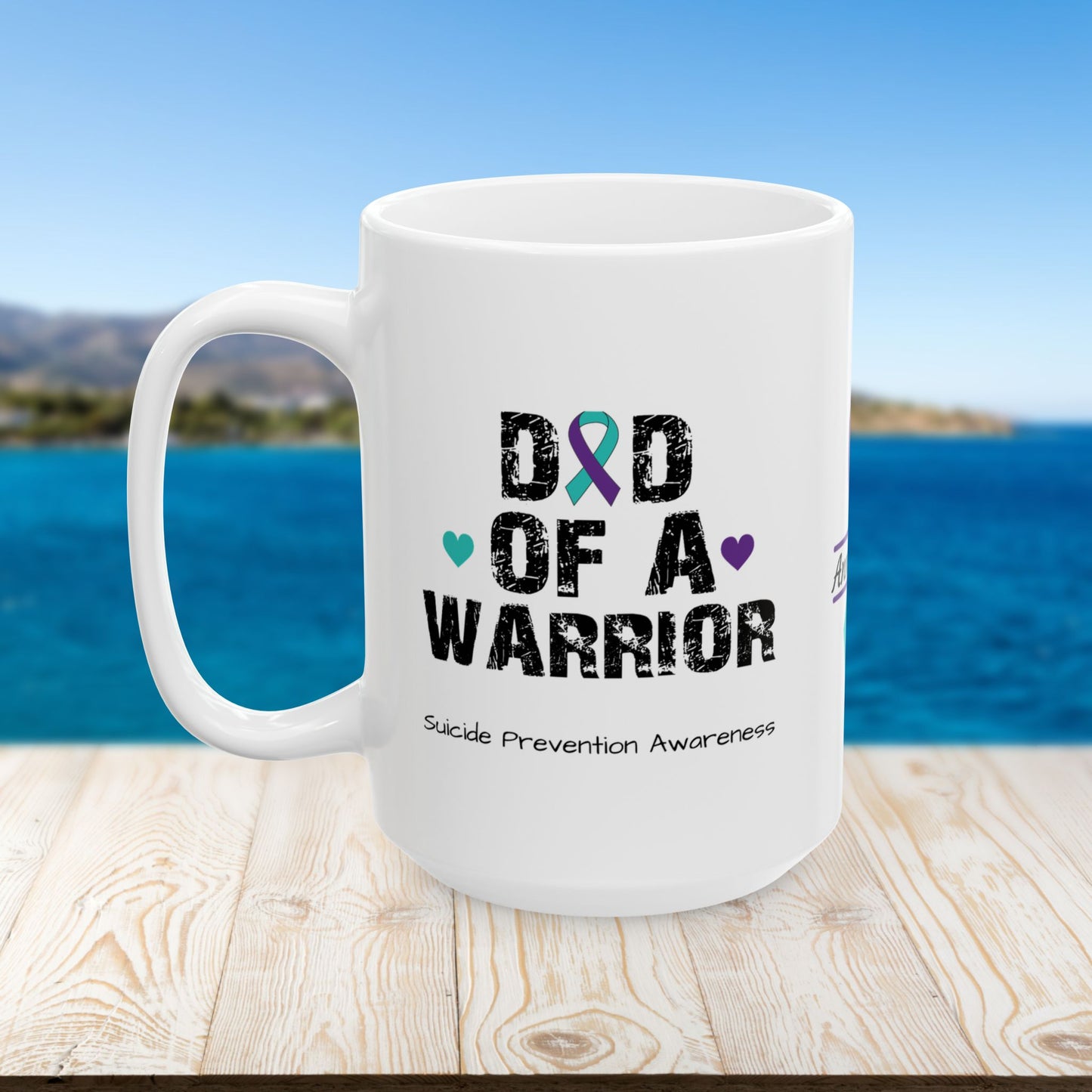 Dad of a Warrior ceramic mug - suicide prevention support and empowering gift for fathers