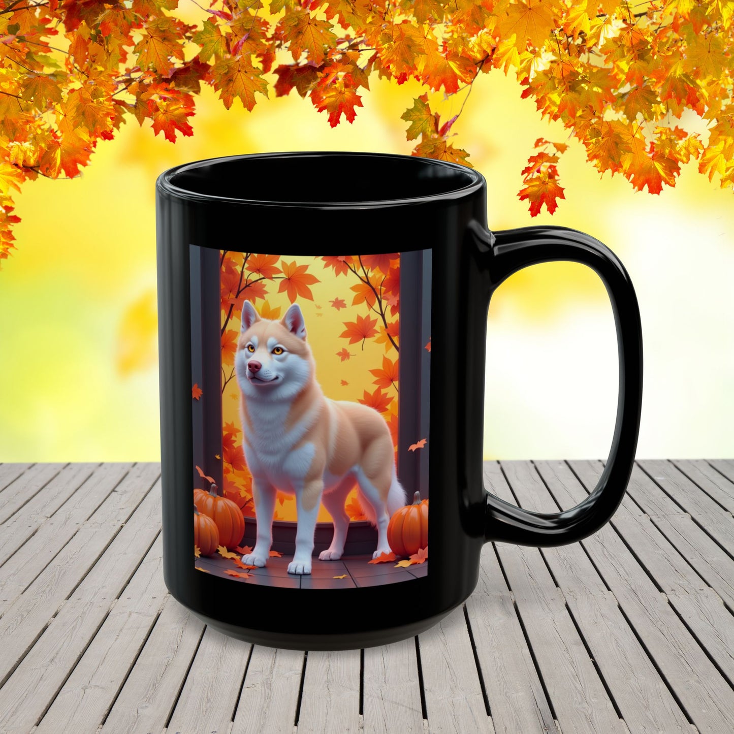 Siberian Husky Light Red (Amber Eyes) - Autumn coffee mug, custom dog lover gift for husky parents