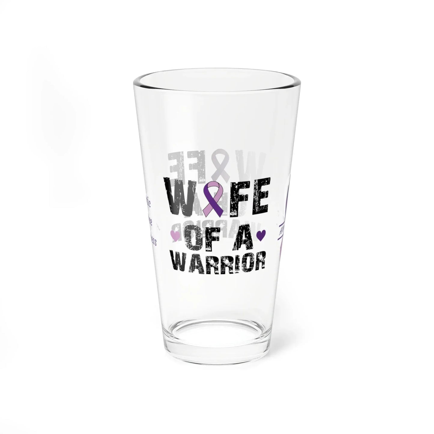 Shop our premium wife of a warrior domestic violence awareness pint glass 16oz from MySisterIsASurvivor.