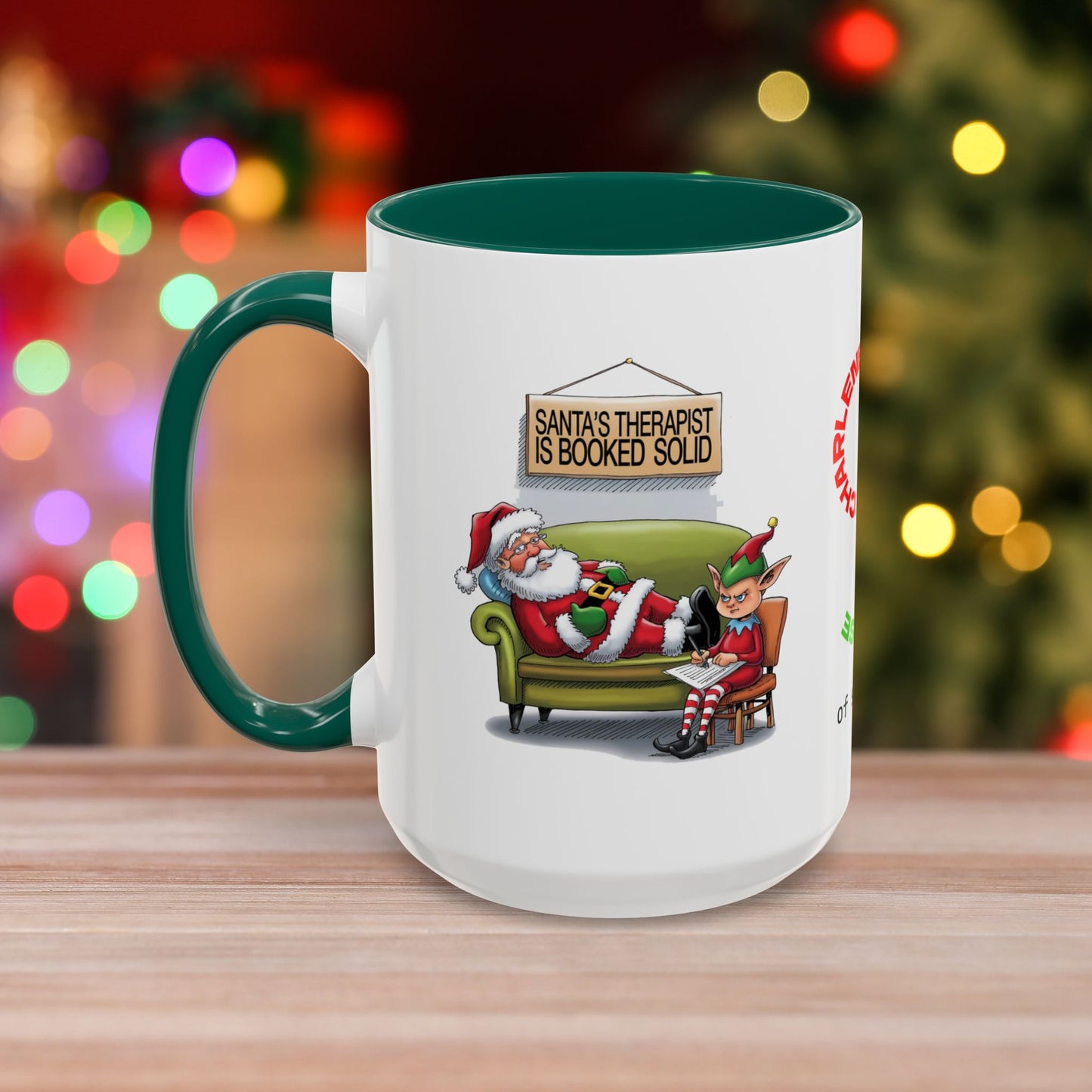 Santa's Therapist Is Booked Solid – Christmas Mug with Humorous Design and Accent Color