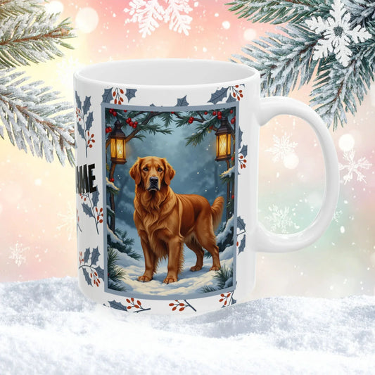 Shop our golden retriever dark golden winter lodge mug featuring the 15oz style option from MySisterIsASurvivor.