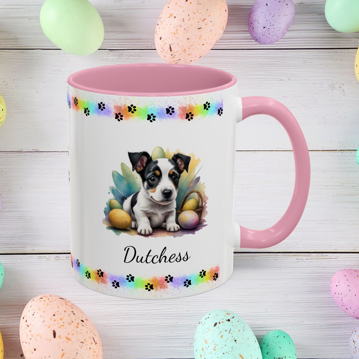 Jack Russell Terrier Black & White Easter puppy coffee mug, personalized cute dog gift for mental health awareness