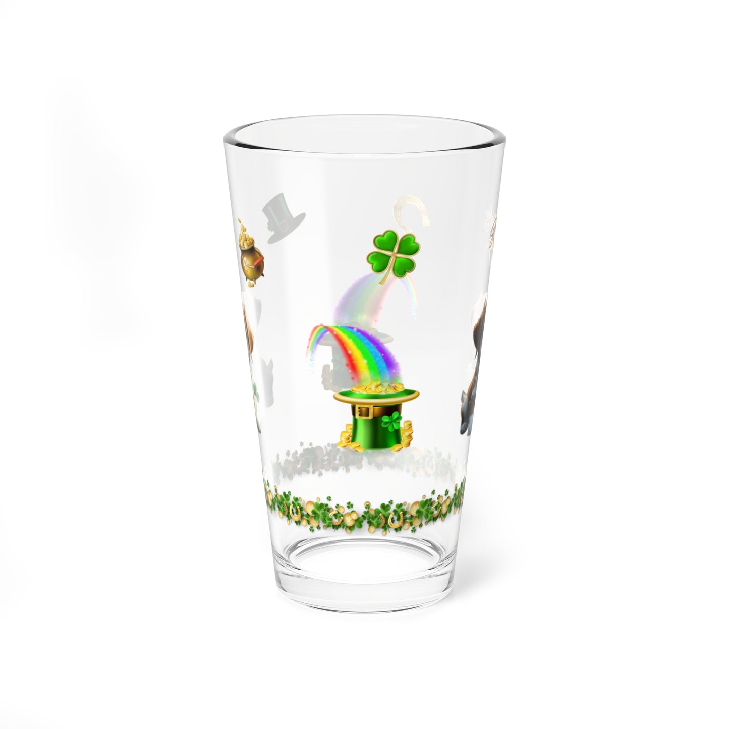 Lucky Leprechaun Pup: Mindful St. Patrick's Day 16oz Pint Glasses - Festive Design for Positivity & Wellness