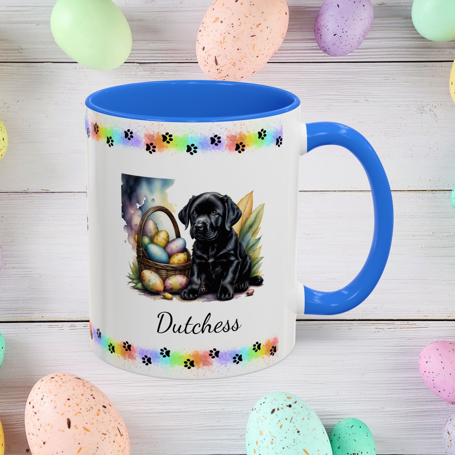 Black Labrador Easter puppy coffee mug, personalized cute dog design, mental health support and cozy sipping
