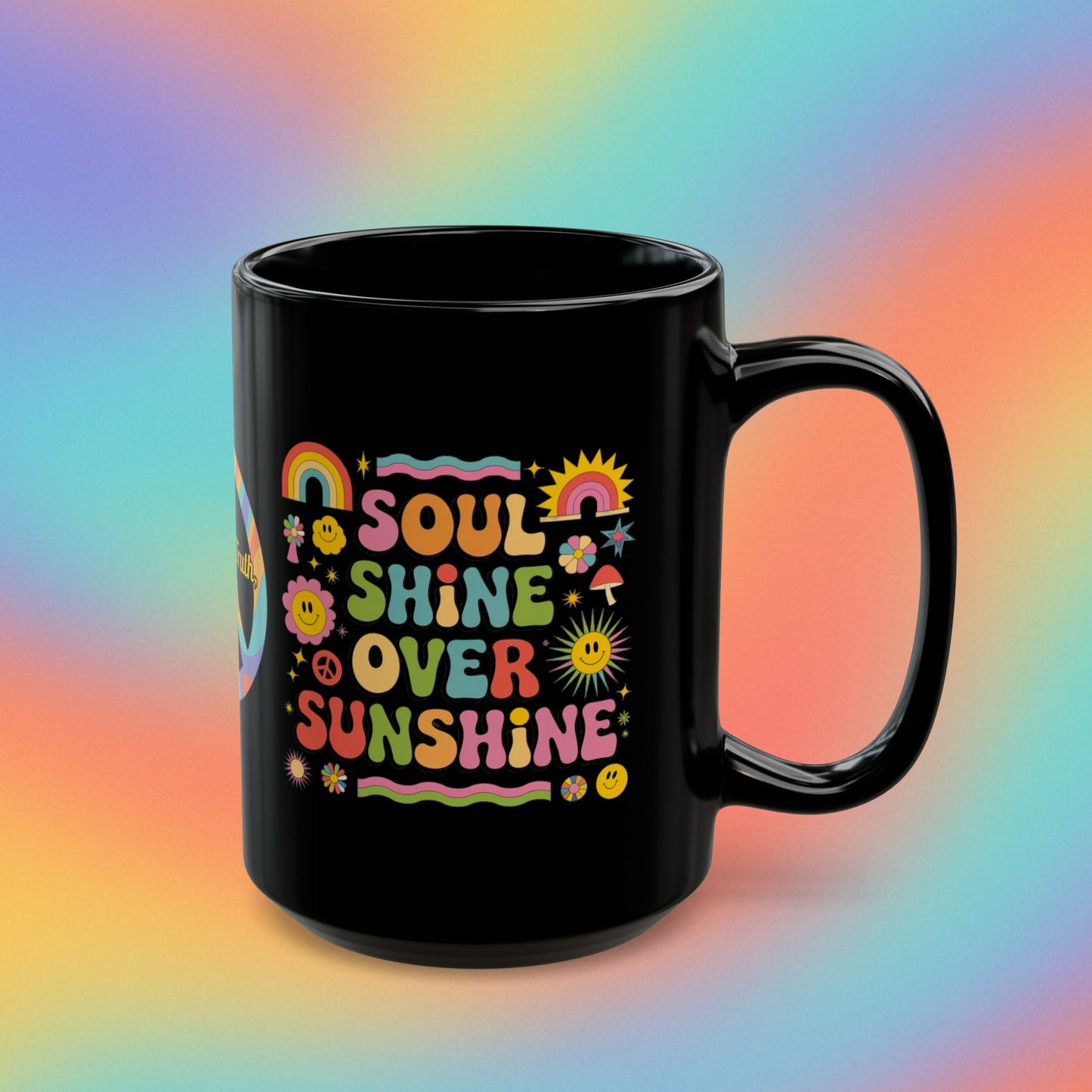 Soul Shine Over Sunshine retro 70s mental health coffee mug, positive self-care gift - MySisterIsASurvivor