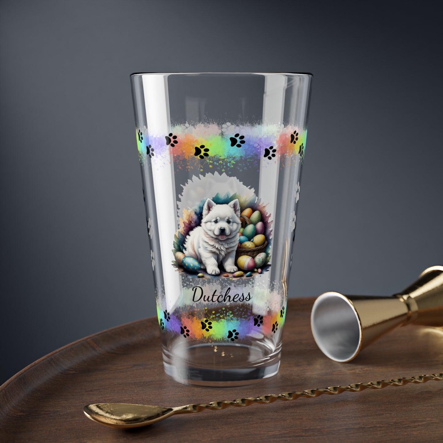 Samoyed Personalized Easter Puppy 16oz Pint Glass - Custom Dog Design, Mental Health Gift, Easter Décor, and Festive Celebrations