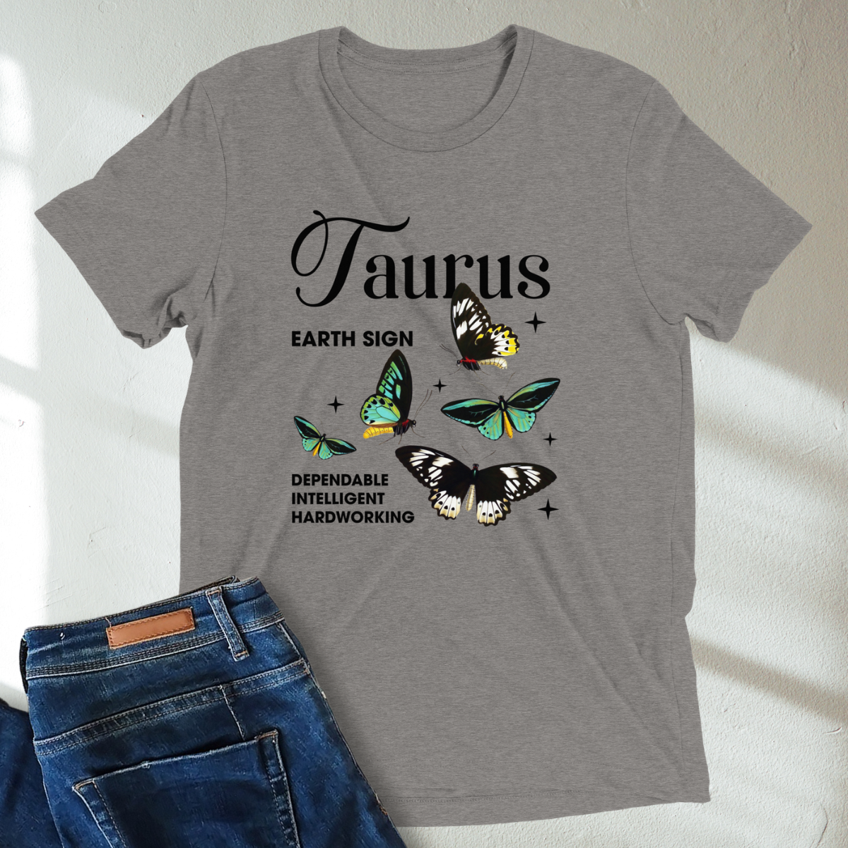 Taurus Butterfly Zodiac Unisex T-Shirt : Soft Tri-Blend Unisex Astrology Shirt | Celestial Horoscope Tee