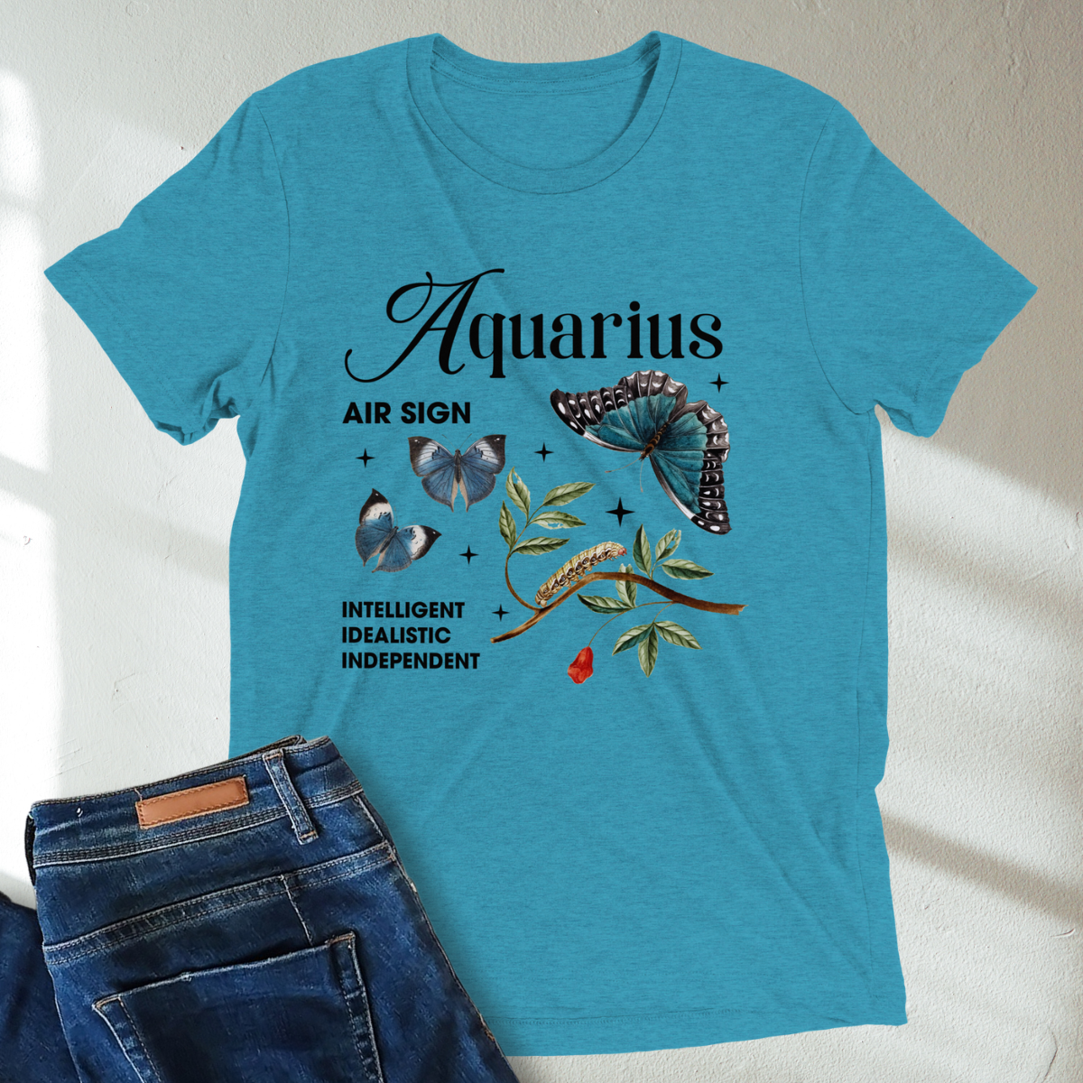Aquarius Butterfly Zodiac Unisex T-Shirt : Soft Tri-Blend Unisex Astrology Shirt | Celestial Horoscope Tee