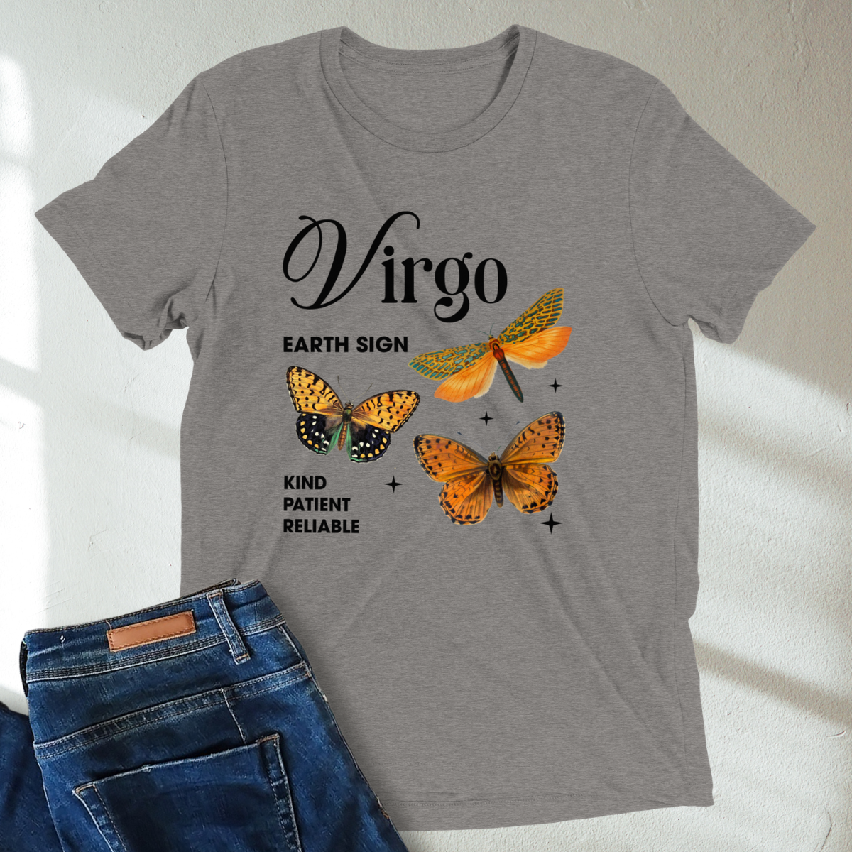 Virgo Butterfly Zodiac Unisex T-Shirt : Soft Tri-Blend Unisex Astrology Shirt | Celestial Horoscope Tee
