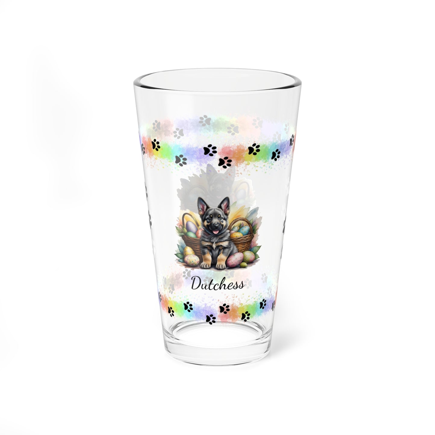 German Shepherd (Sable) Personalized Easter Puppy 16oz Pint Glass - Custom Dog Design, Mental Health Gift, Easter Décor, and Festive Celebrations