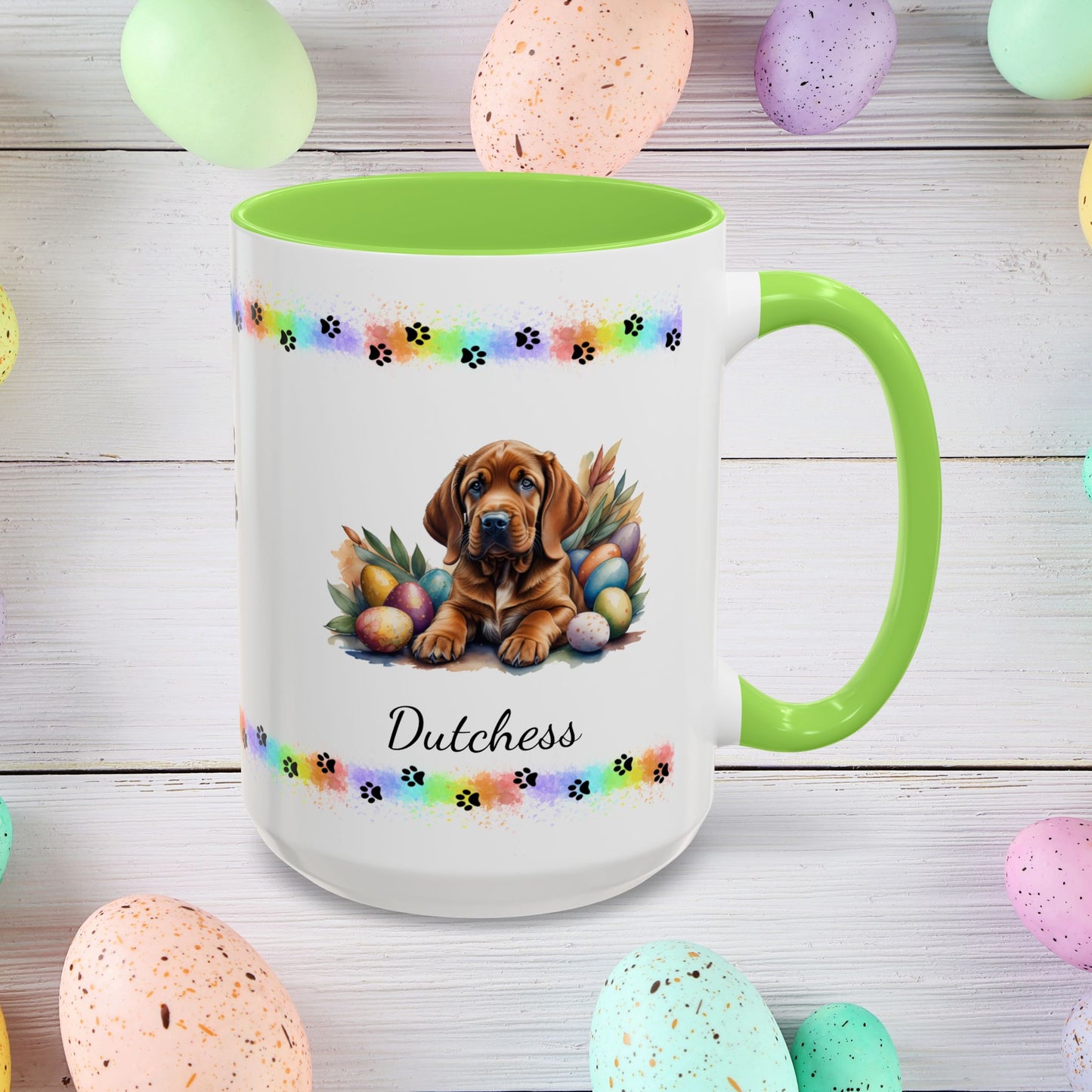 Bloodhound personalized Easter puppy mug, cute dog coffee cup gift for mental health awareness and dog lovers