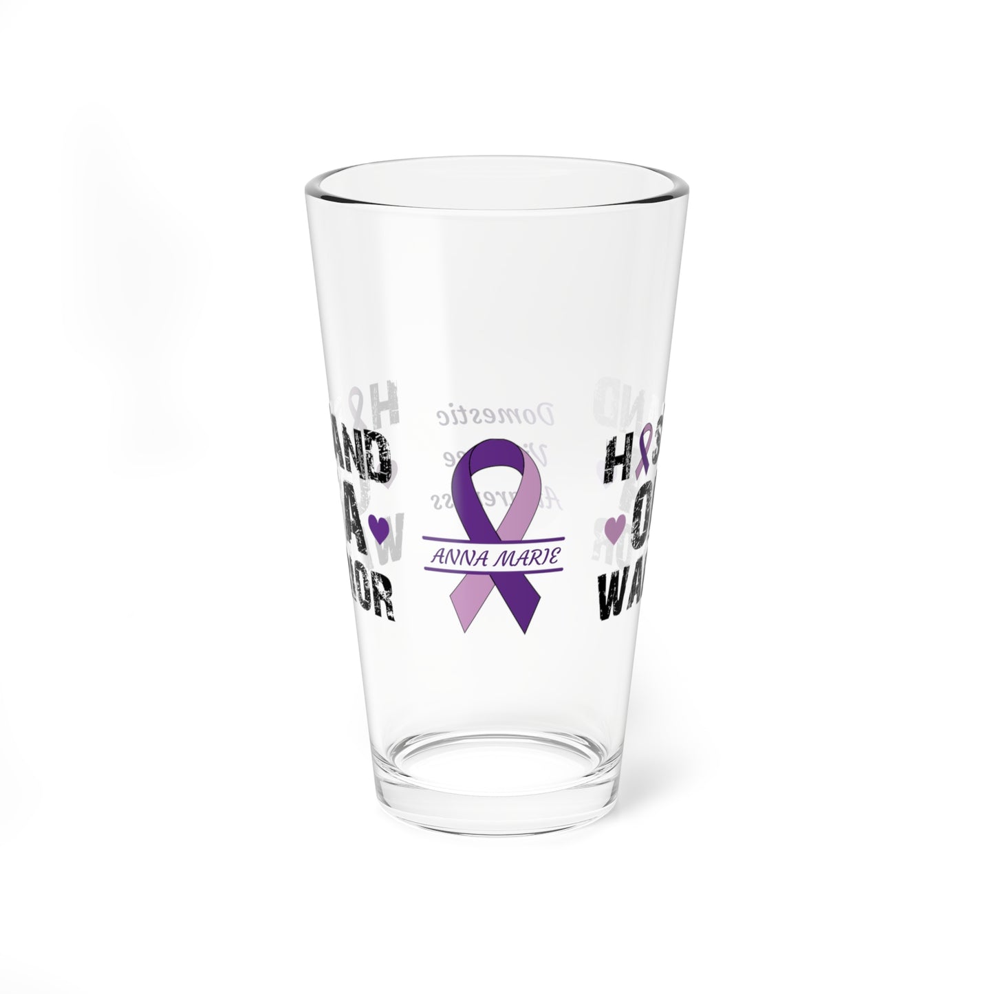 Husband of a Warrior: Personalized Domestic Violence Awareness Warrior Pint Glass - Proud Family Member