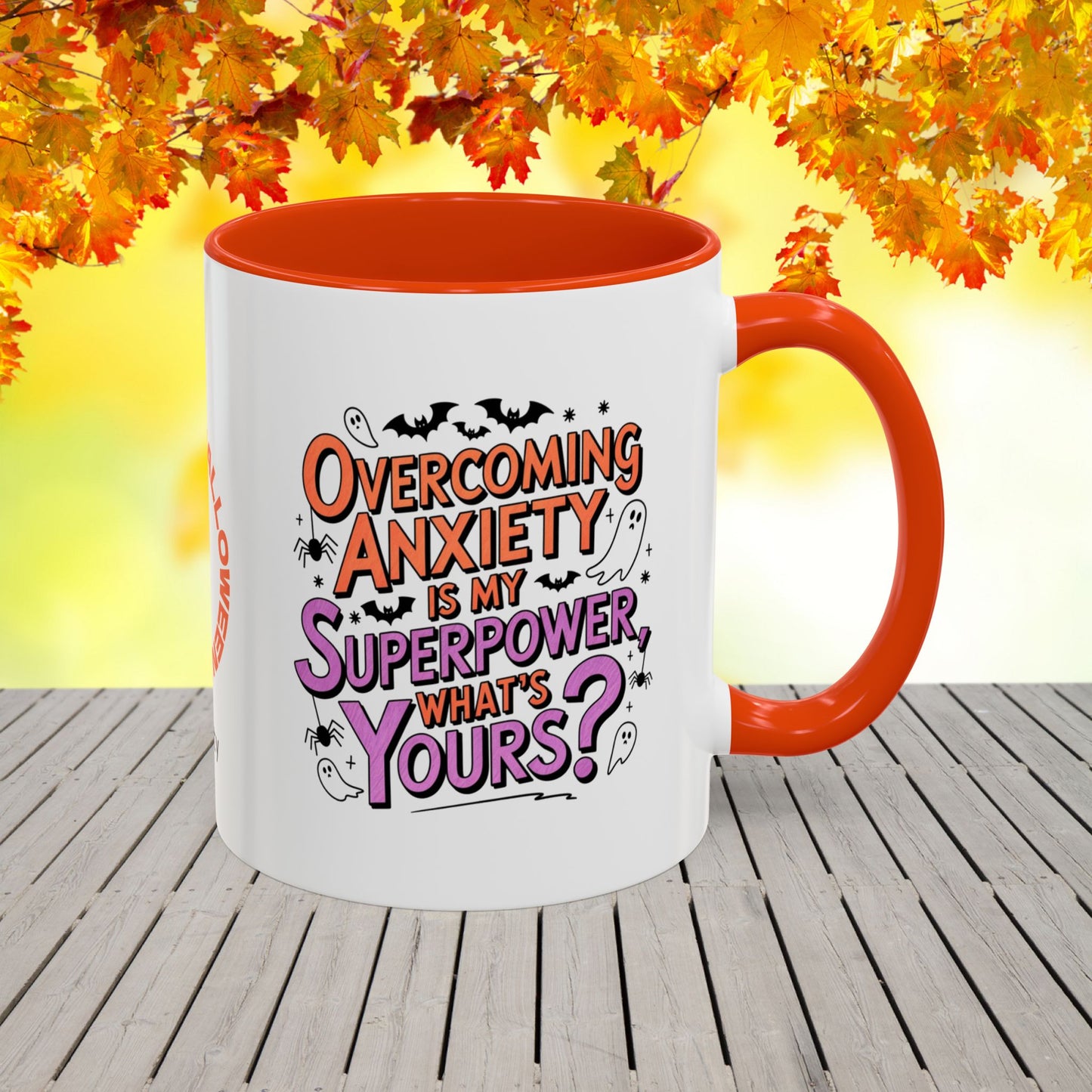 Overcoming Anxiety Is My Superpower Halloween Mug -custom name coffee cup for positivity