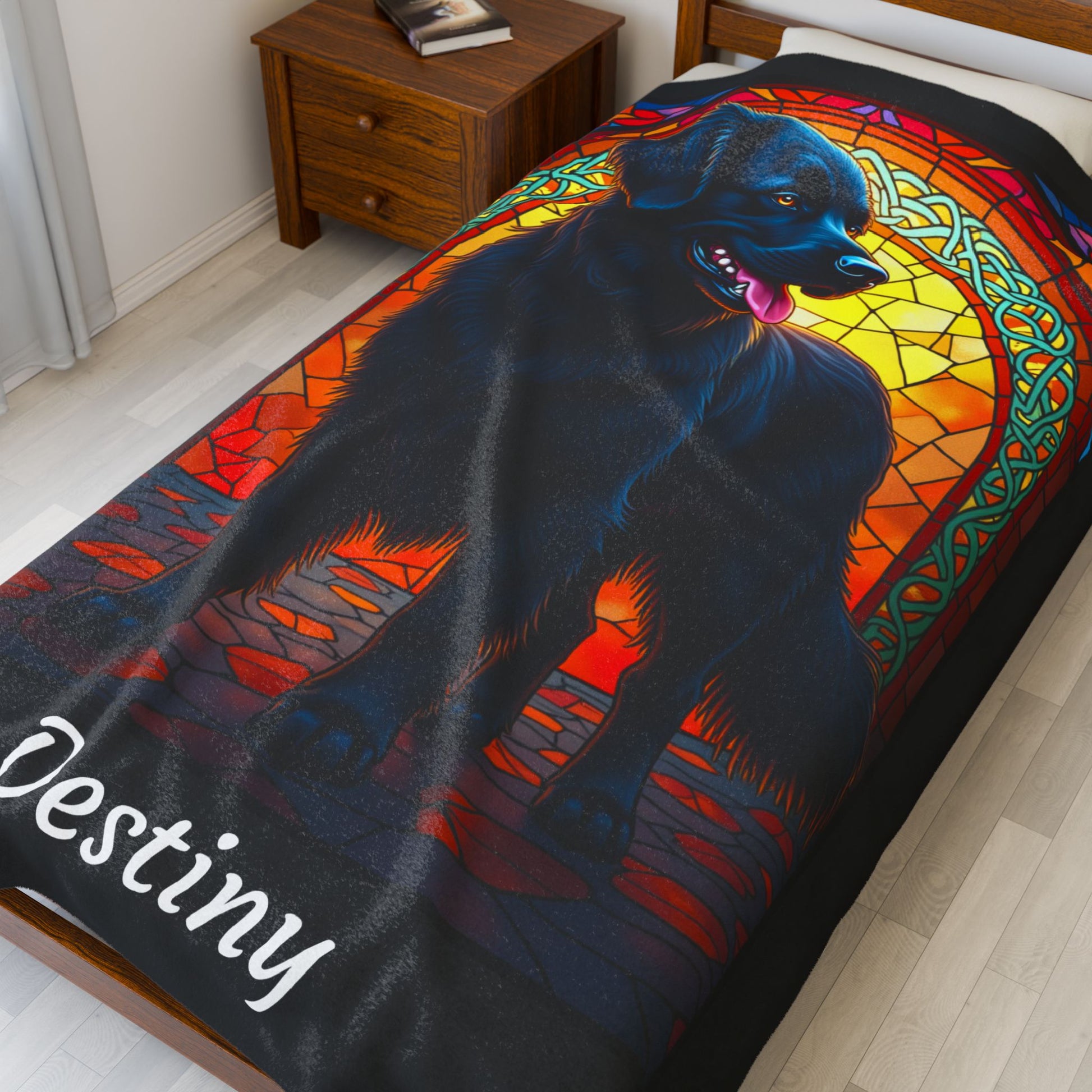 Golden Retriever Black Coat Personalized Velveteen Plush Blanket, Custom Dog Lover Throw for Humans